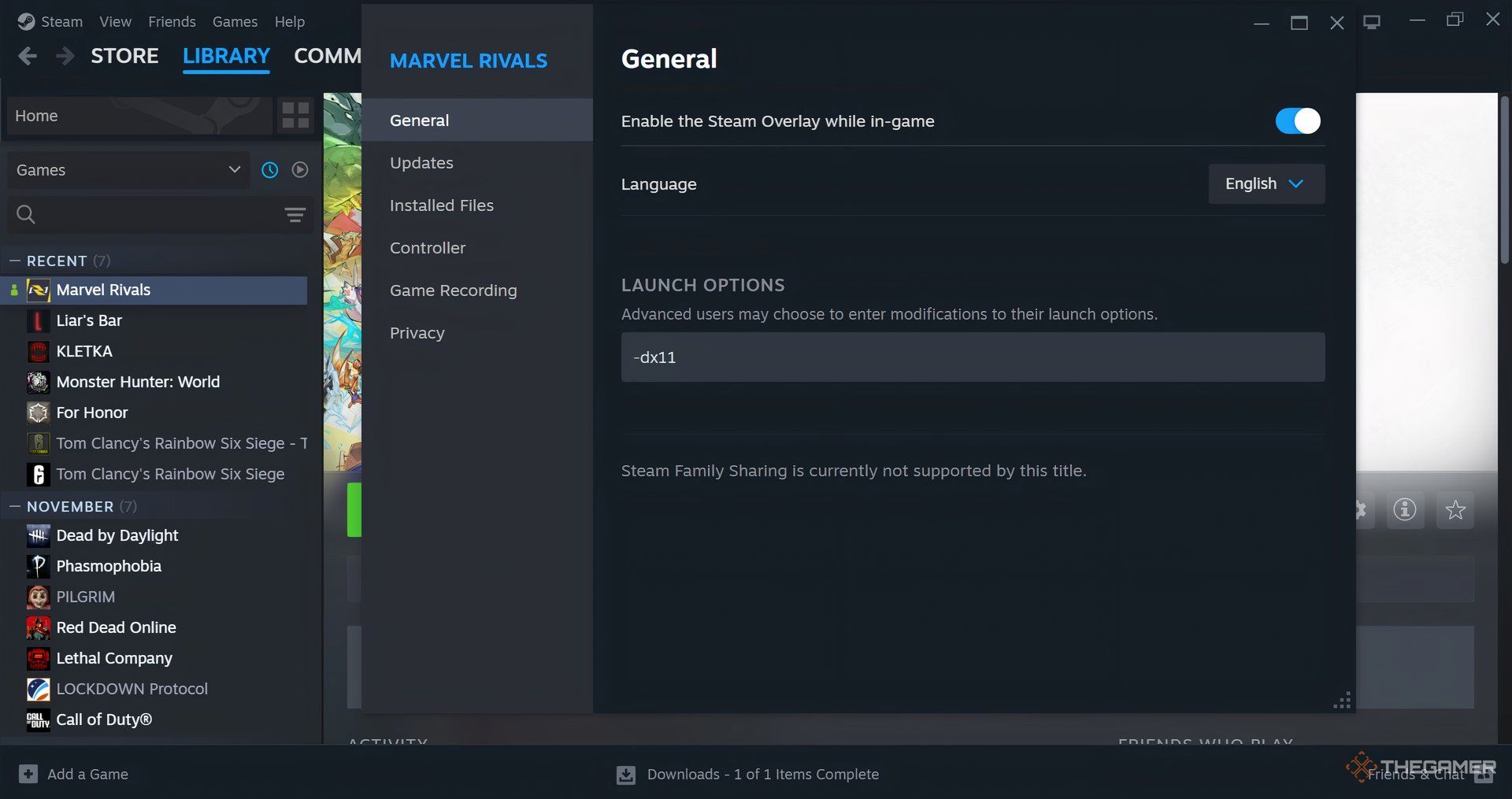 Marvel Rivals will be launched using -dx11 in Steam.