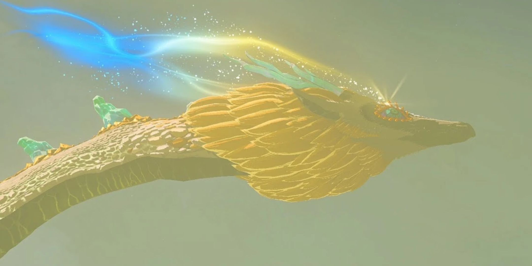 The Legend of Zelda: Tears of the Kingdom, the Light Dragon passing by with a glowing spot on her head.