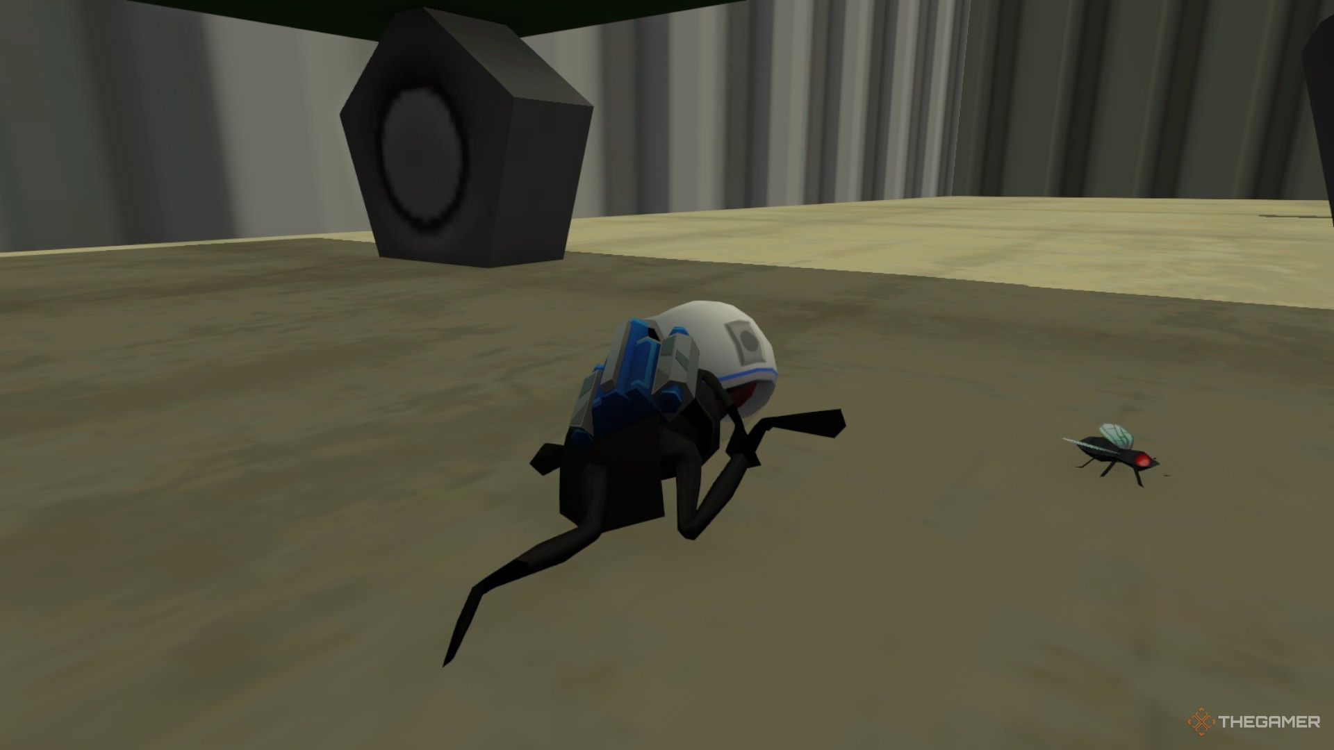 The player is standing next to a fly inside the hangar in Amazing Frog?