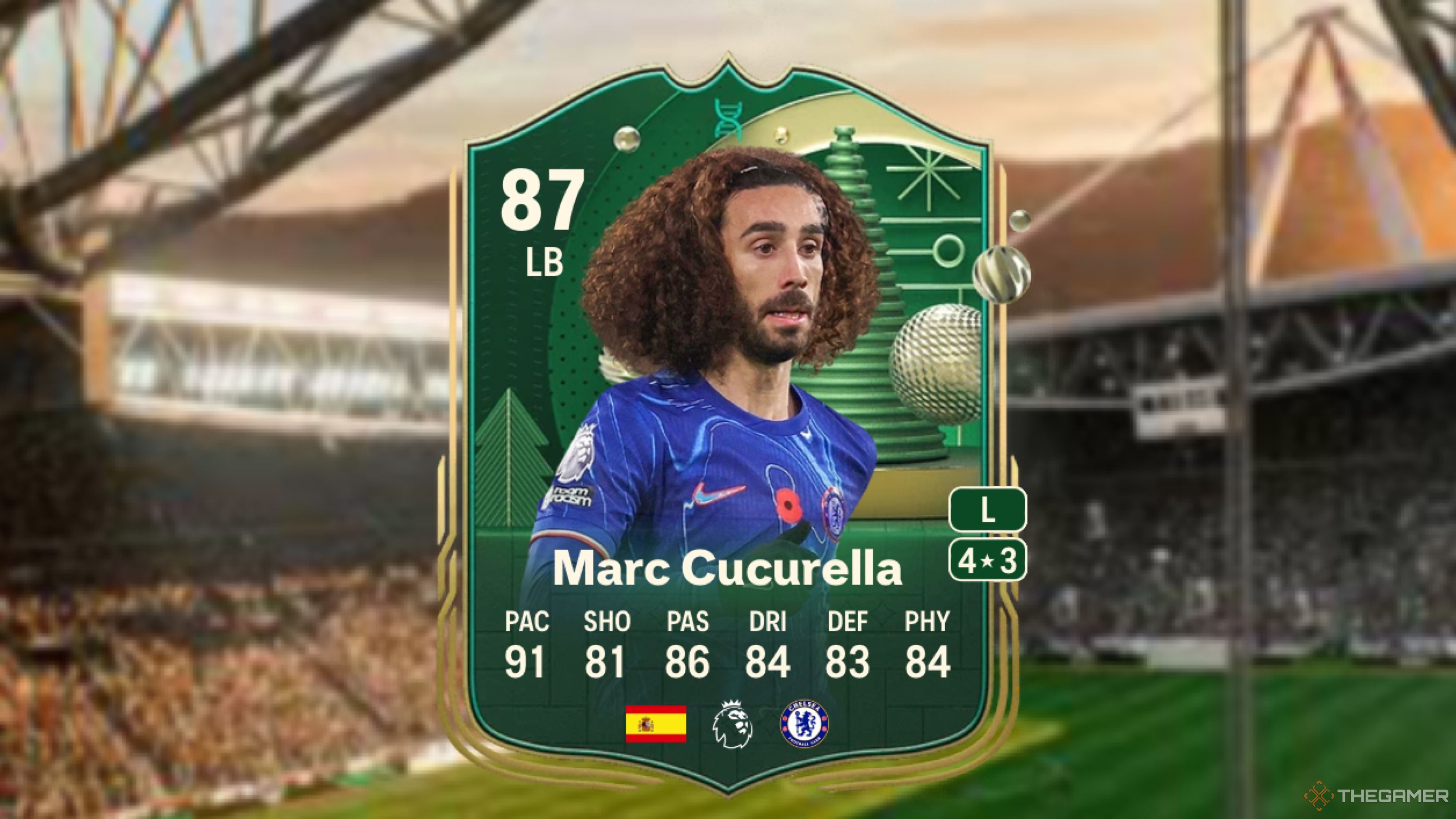 Image showing Cucurella card against a faded stadium background.