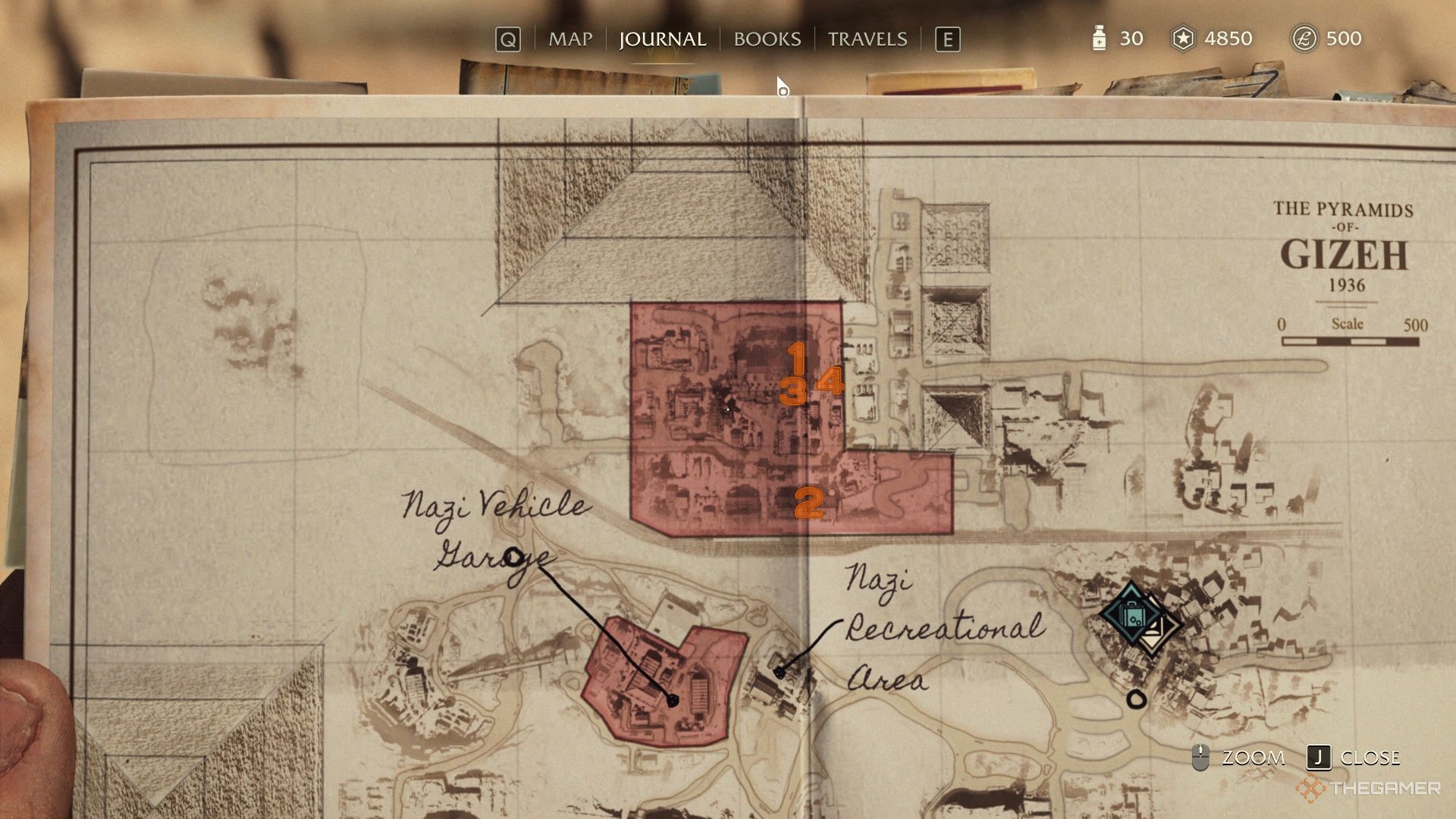 Gizeh map marked with orange numbers from one to three in Indiana Jones and the Great Circle.