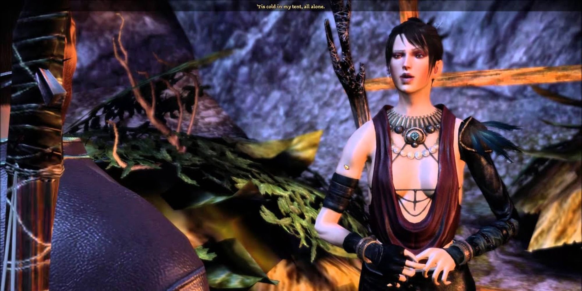 Morrigan receives gifts from the main character in Dragon Age: Origins.