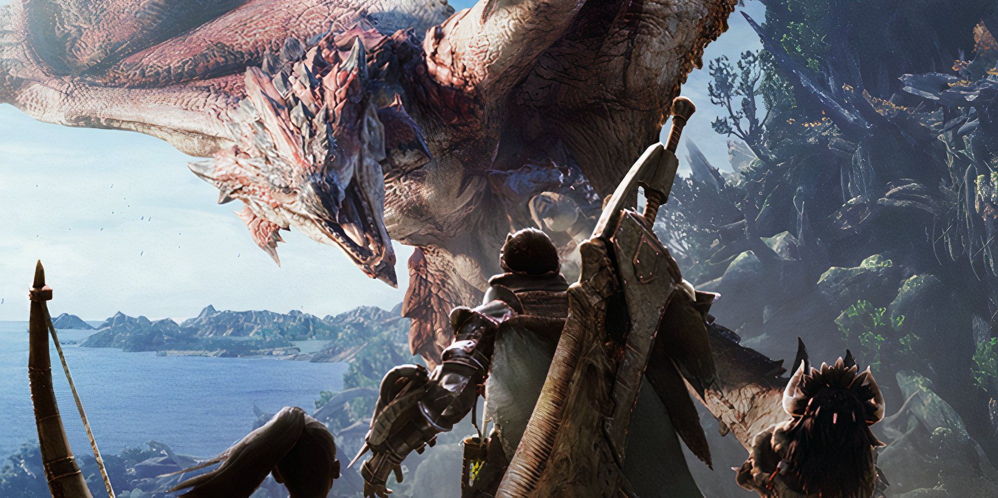 Promo art featuring characters in Monster Hunter World