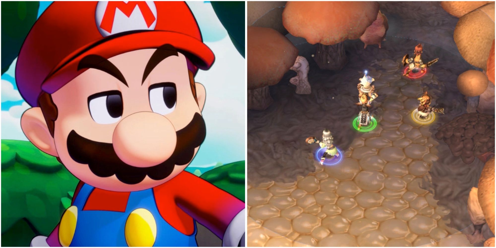 Mario in Mario & Luigi Brothership and carrying a chalice in Final Fantasy Crystal Chronicles