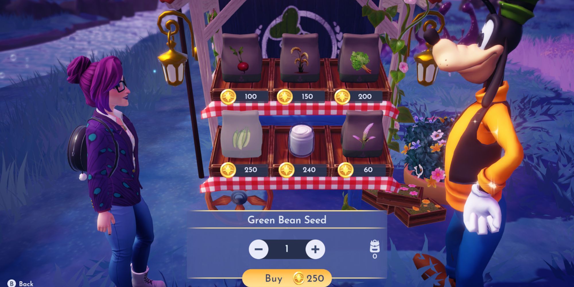 Buying Green Beans from Goofy's Stall in Disney Dreamlight Valley