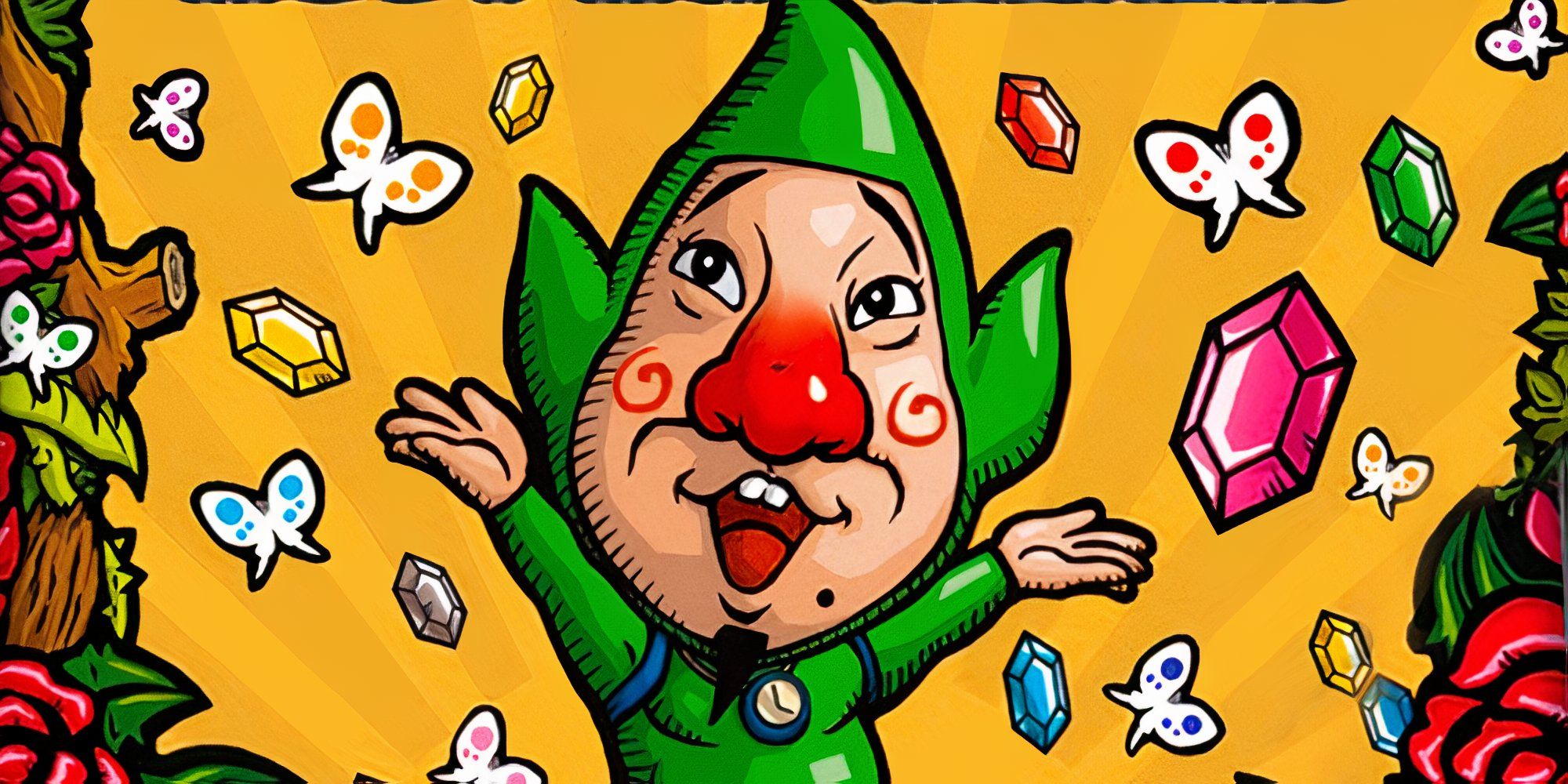 Promo art featuring Tingle in Freshly-Picked Tingle's Rosy Rupeeland