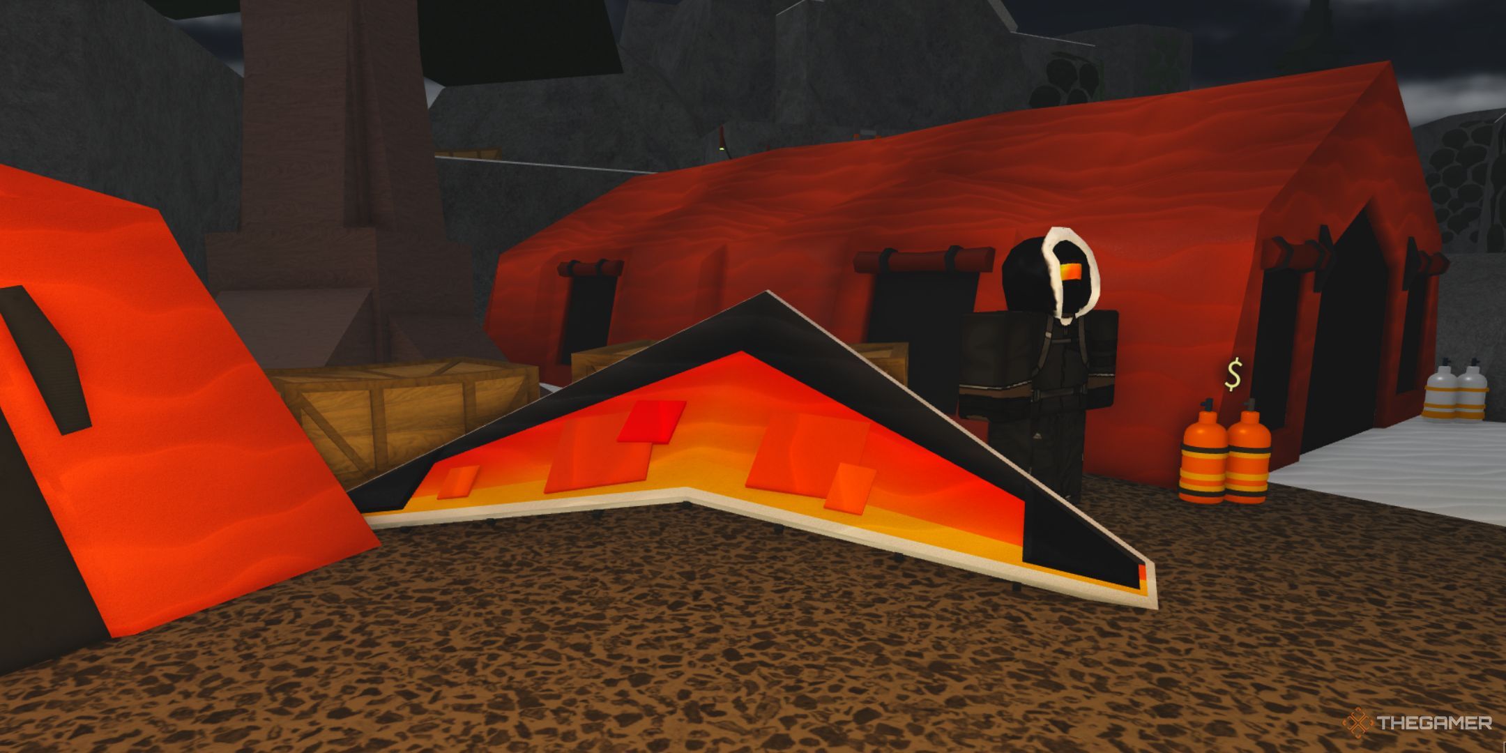 The Advanced Glider is between two orange tents next to the NPC in Fisch.