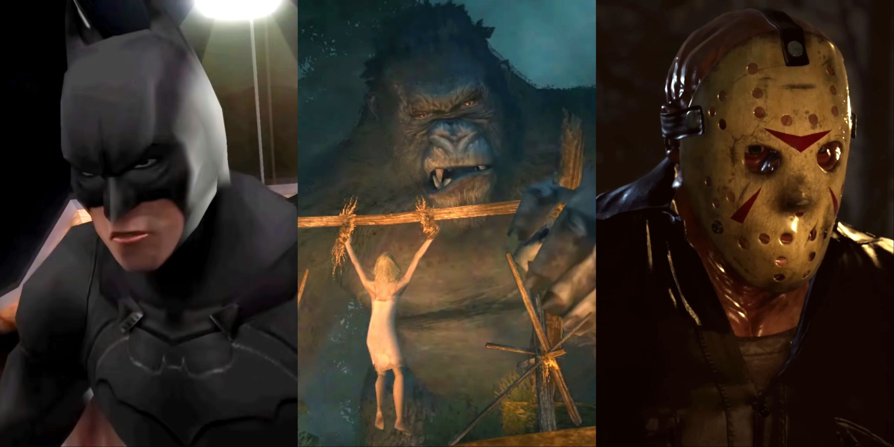 Split image of Batman Begins, Peter Jackson's King Kong, and Friday The 13th The Game