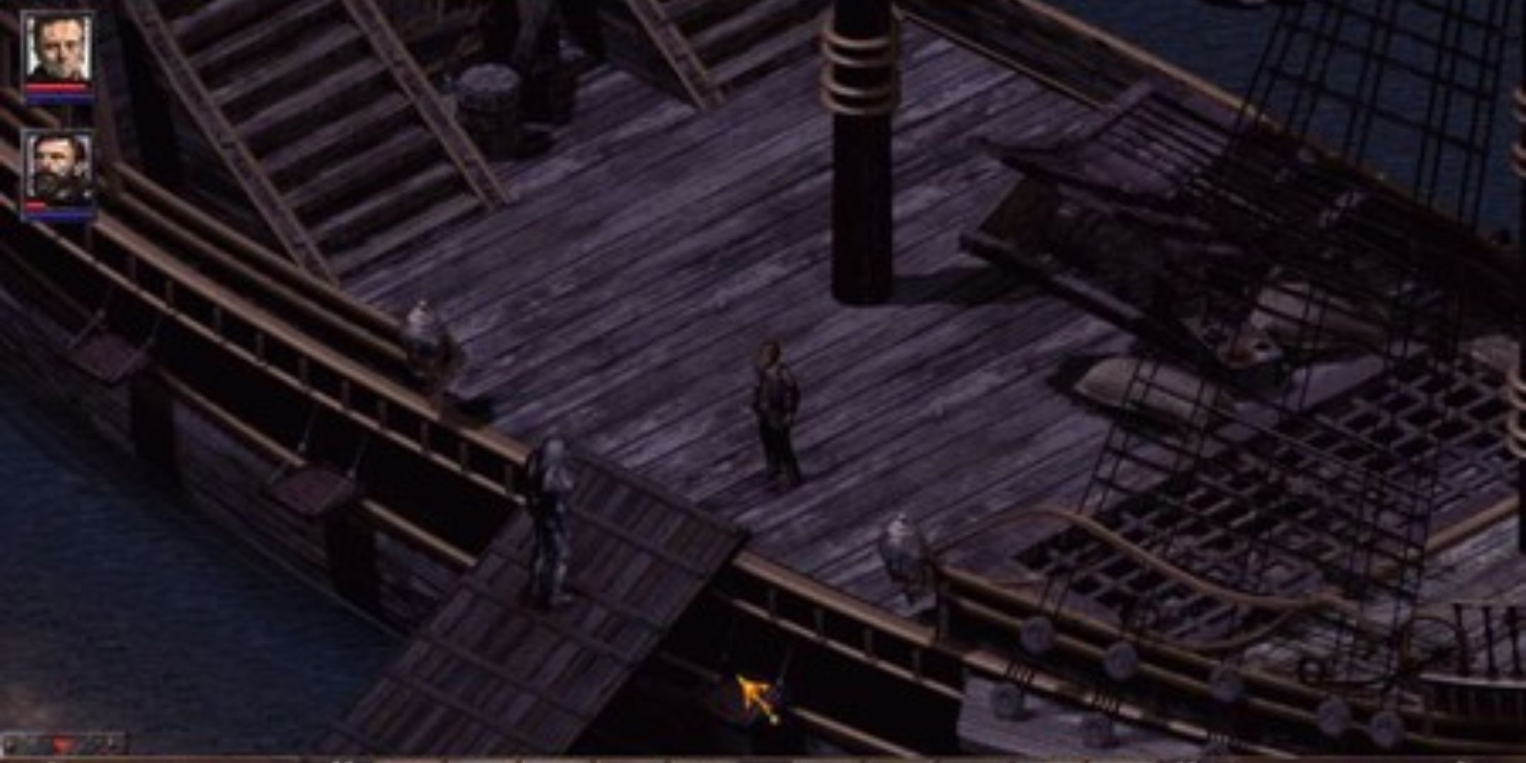 Arcanum of Steamworks and Magick Obscura character standing on wooden ship deck.