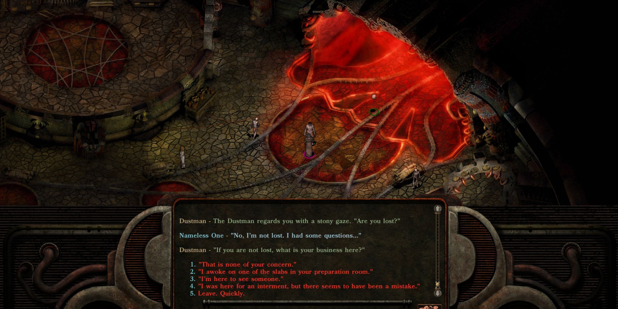 Dialogue between The Nameless One and Dustman in Planescape: Torment.