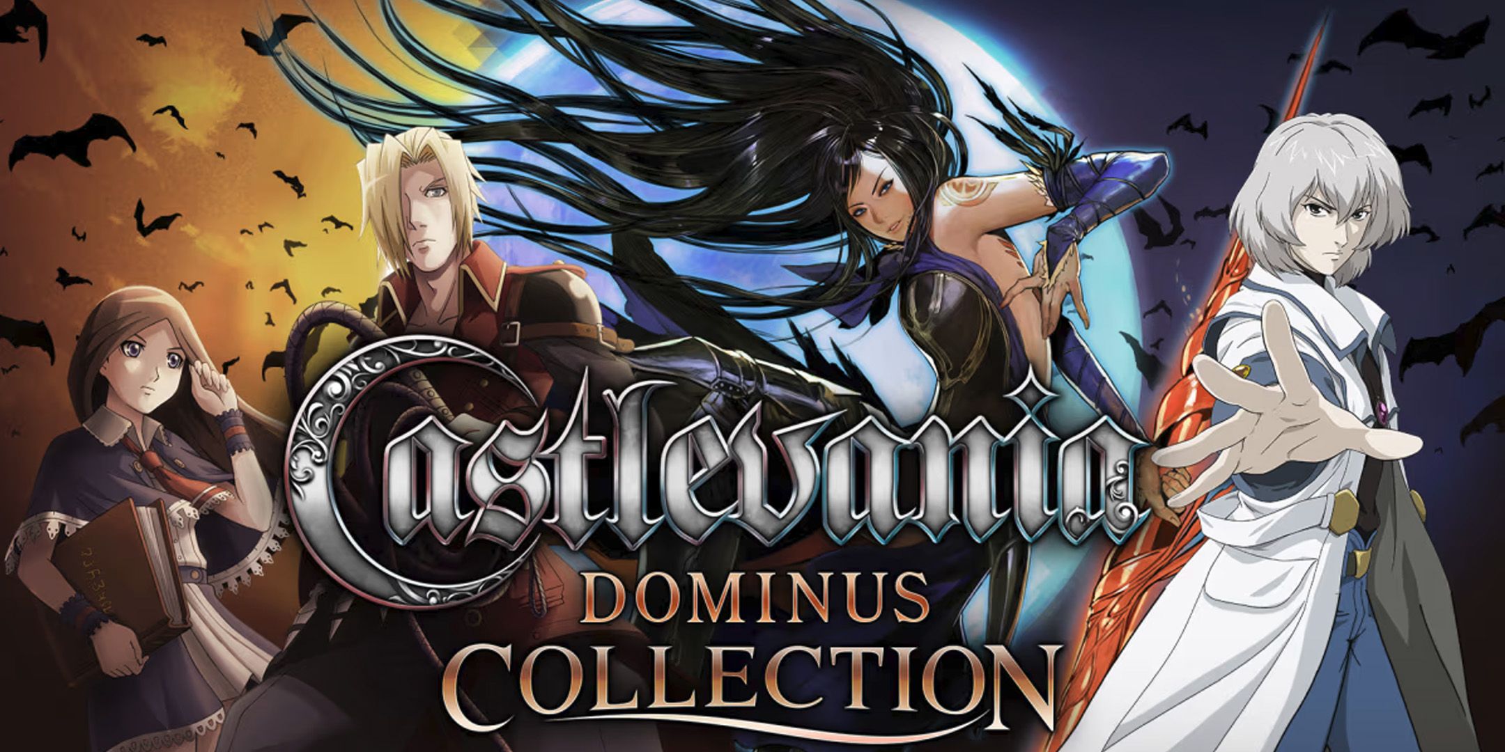 Jonathan Morris, Charlotte Aulin, Shanoa, Soma Cruz standing side-by-side from Castlevania Dominus Collection.