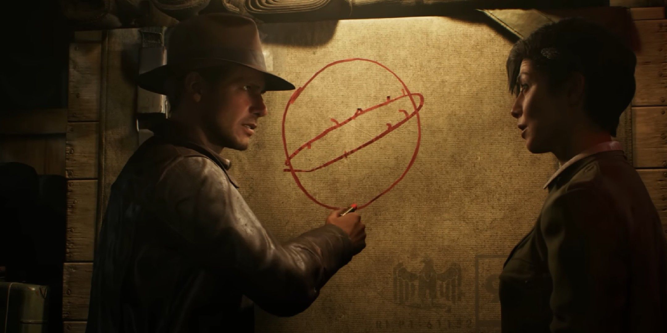 Indiana Jones and the Great Circle image showing Indy explaining the great circle to Gina.