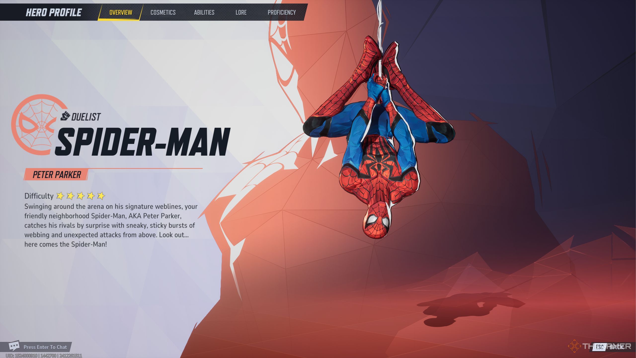 Marvel Rivals Spider-Man character description screen.