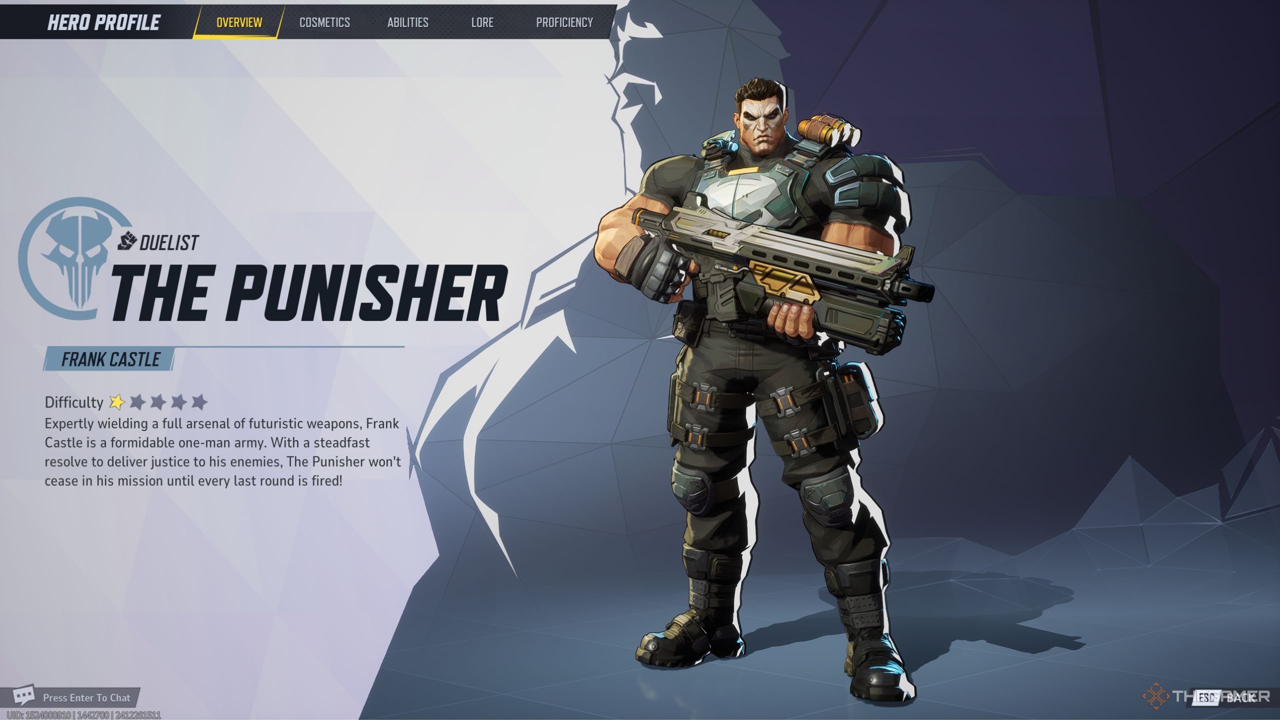 Marvel Rivals The Punisher character description screen.