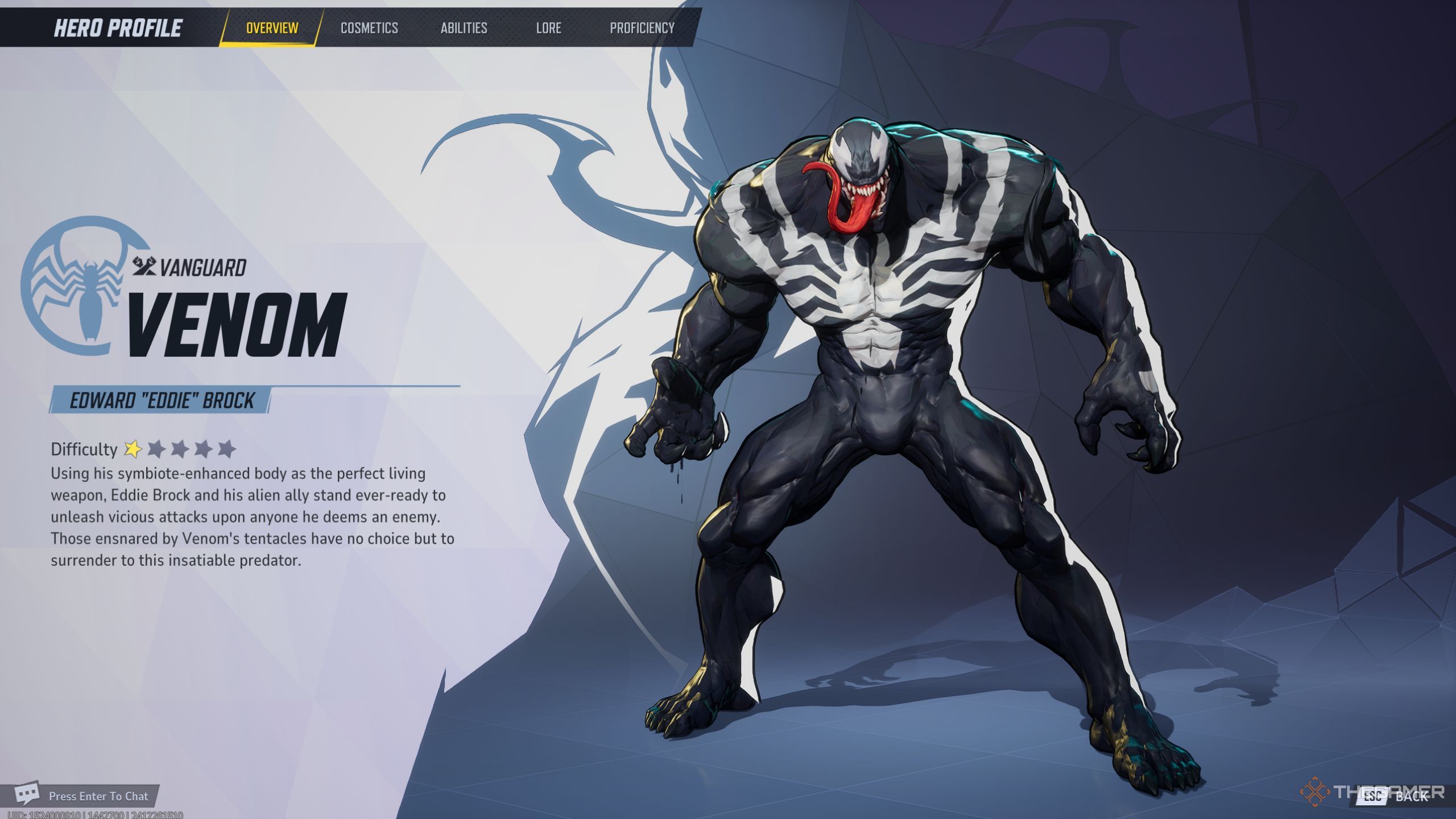 Marvel Rivals Venom character description screen.