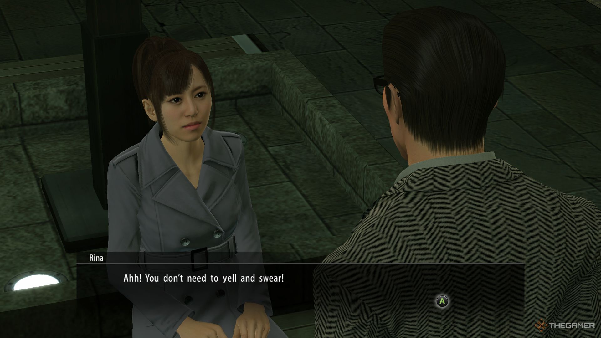 Yakuza Kiwami screenshot of Rina arguing with drunk guy.