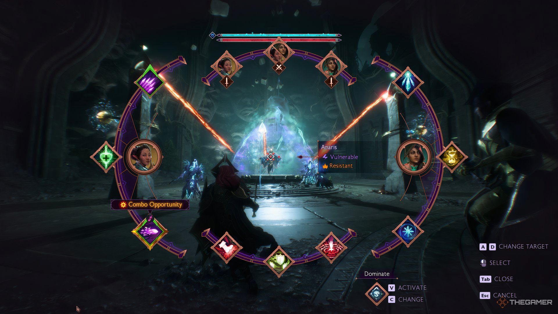 Using the Skills Menu in Dragon Age: The Veilguard to determine Anaris' weaknesses.