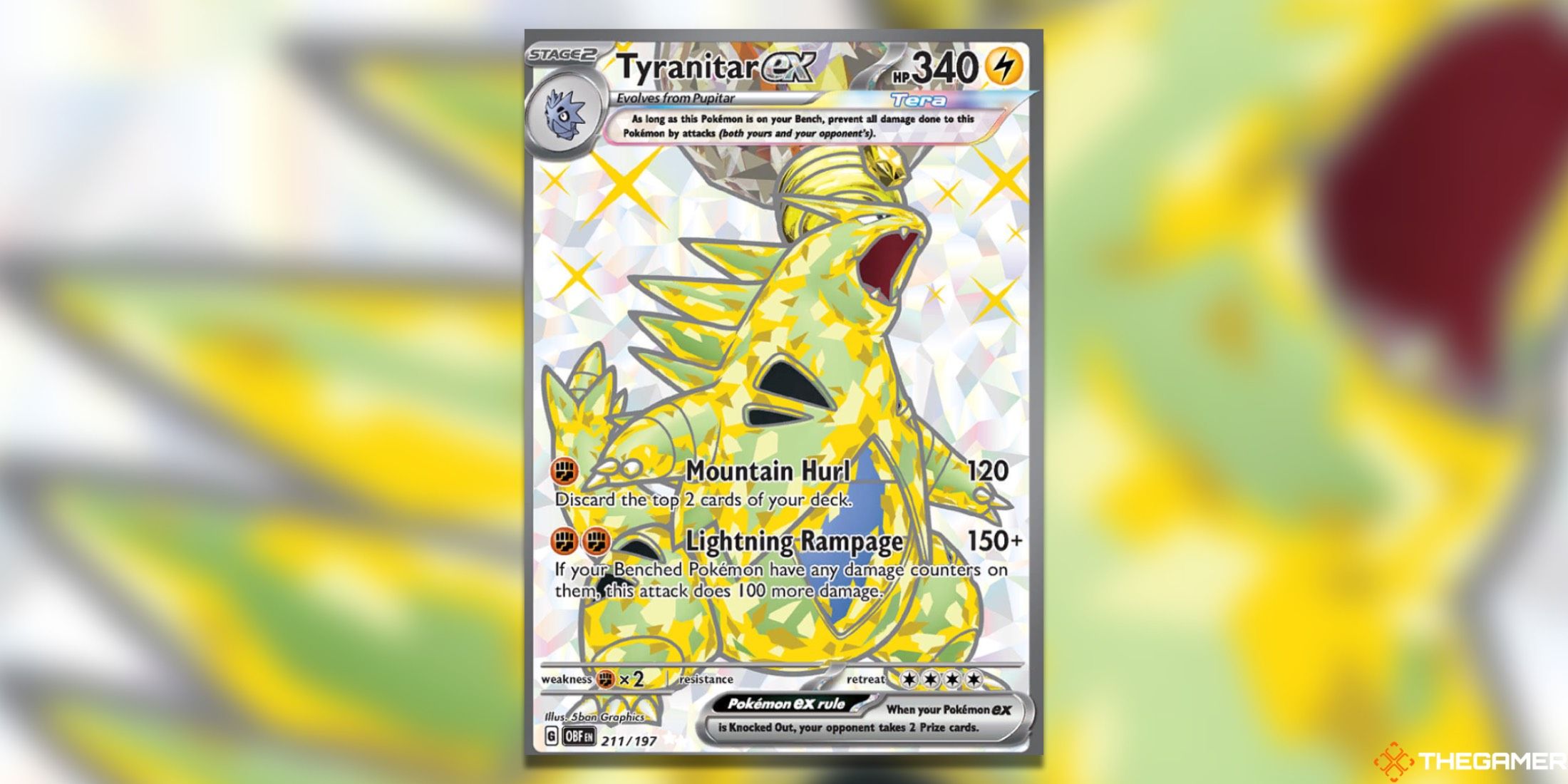 The Obsidian Flames Tyranitar ex Ultra Rare from the Pokemon TCG.