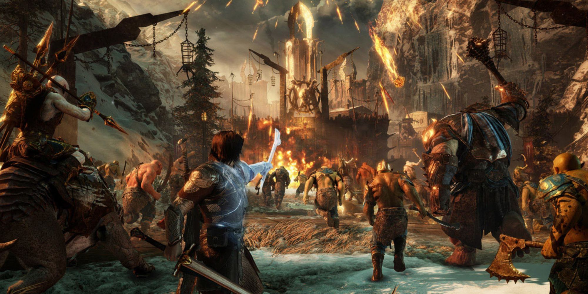 Talion and his Uruk army carrying out a siege in Middle-earth: Shadow of War