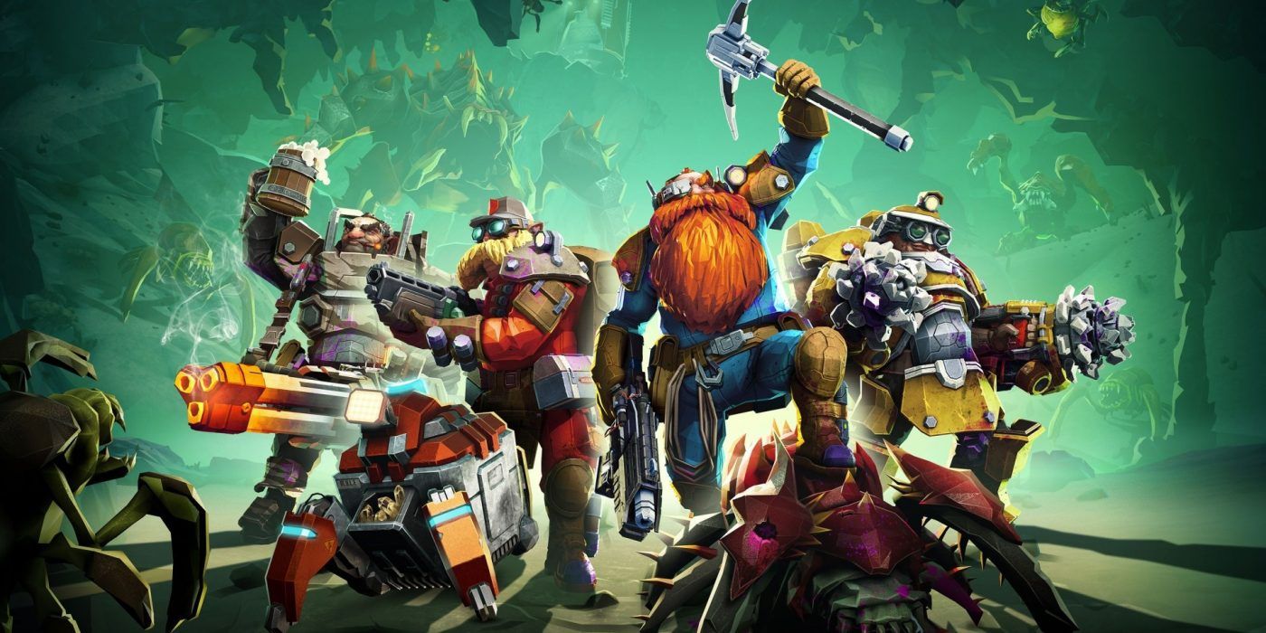 Several Deep Rock Galactic Dwarves posing heroically