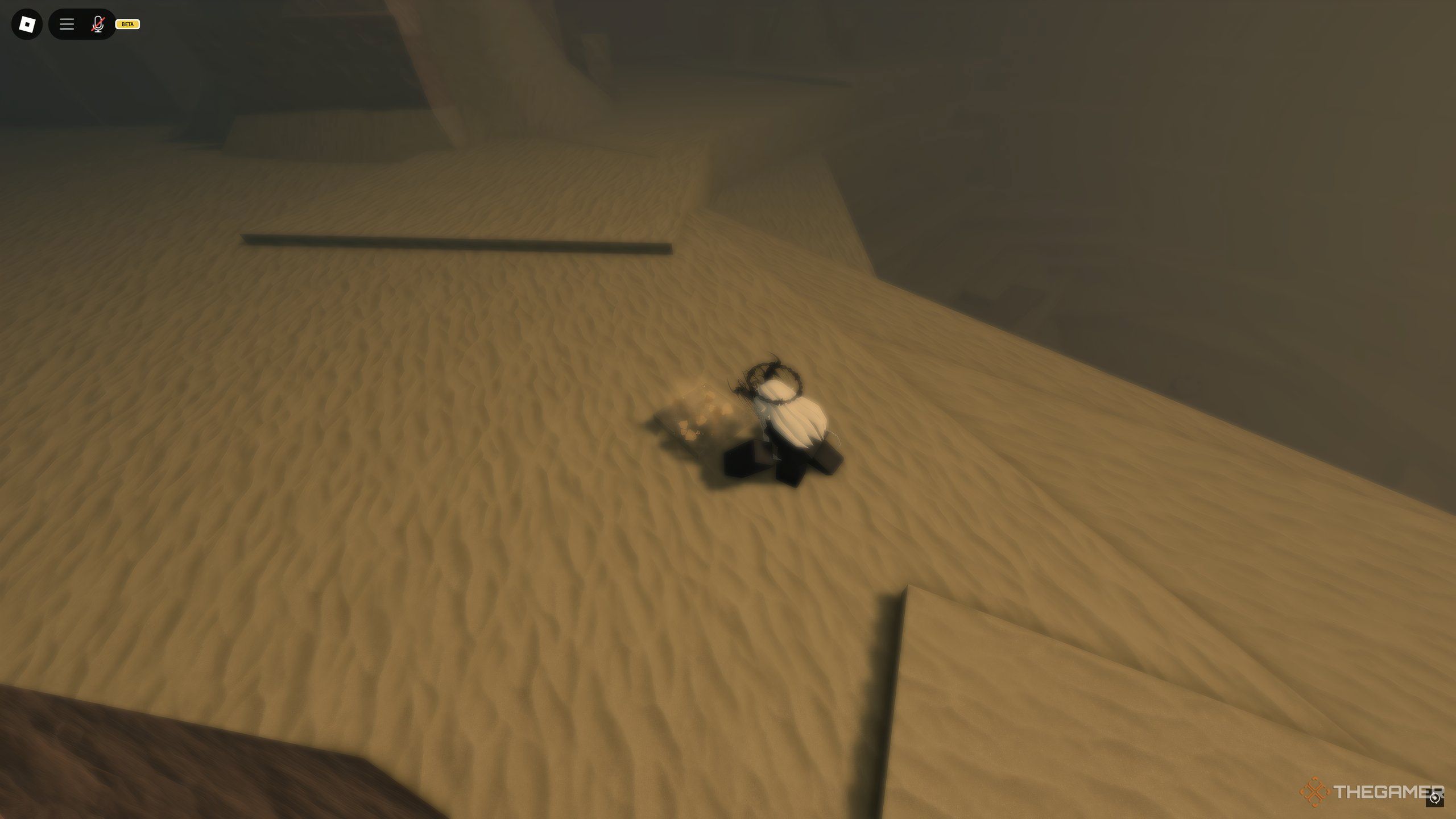 A player digging through Sand Debris in the Devil's Palm, in Roblox: A Universal Time.