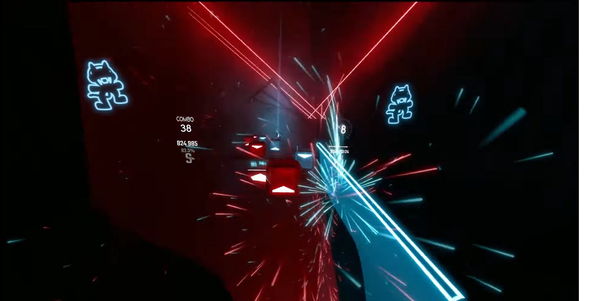 Lasers and fireworks in Beat Saber.