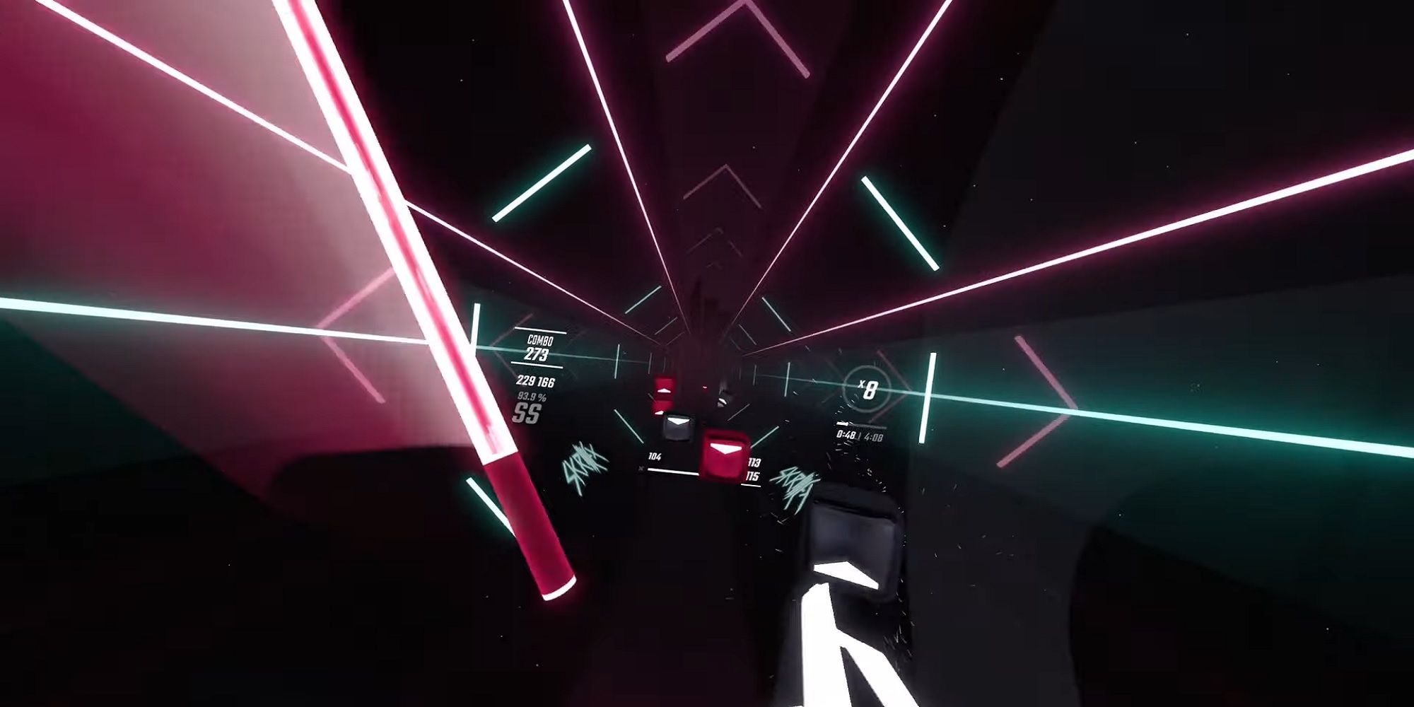 Skrillex's Ragga Bomb beat map in Beat Saber.