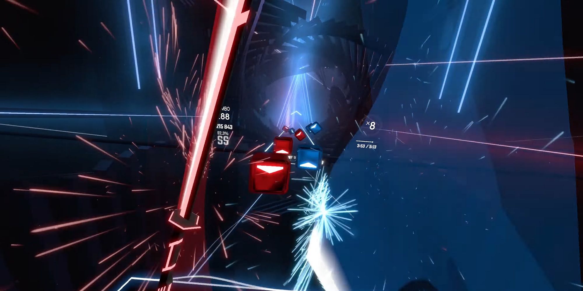 Fireworks blast in the map in Beat Saber.