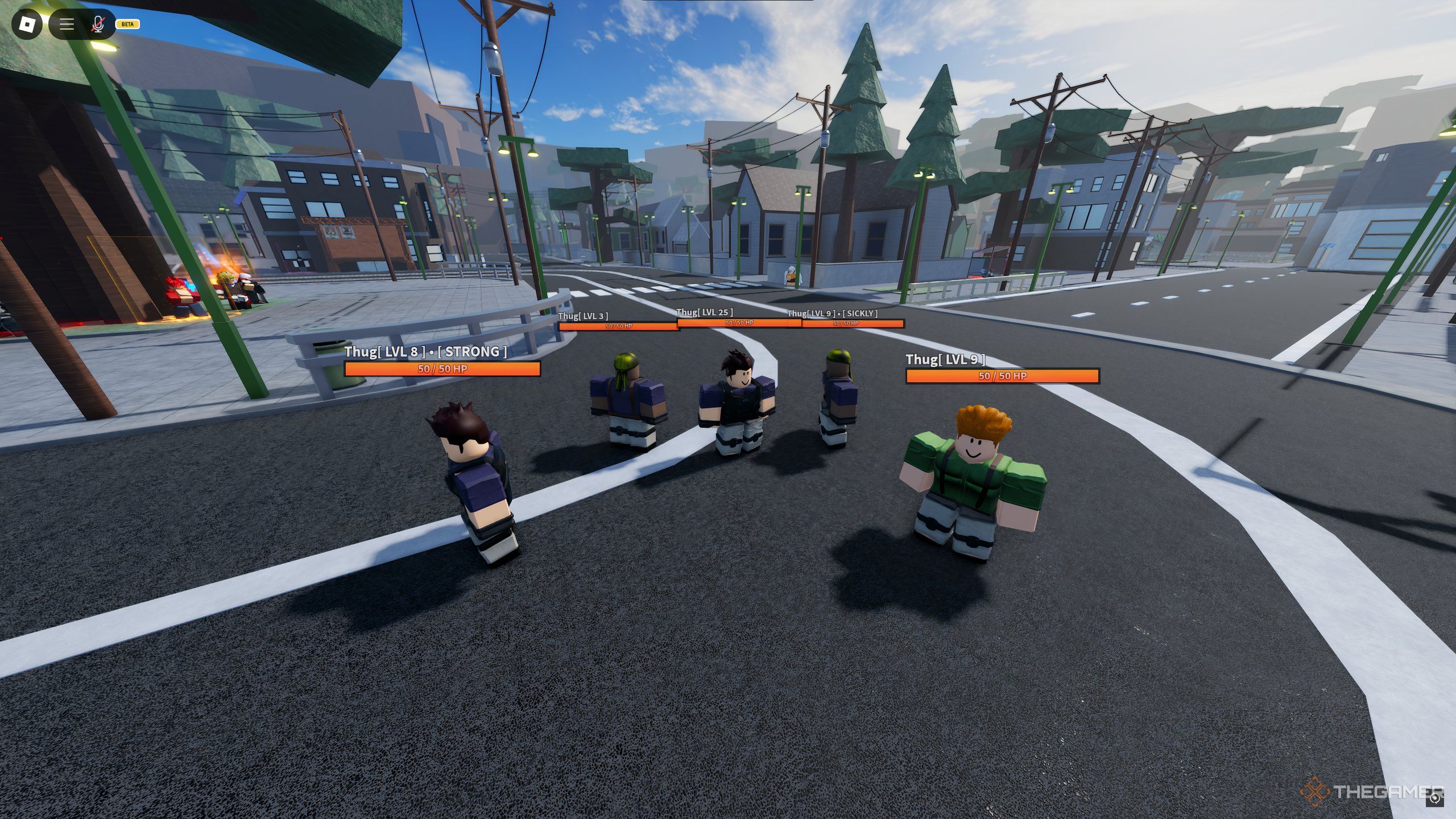 Thugs spawning throughout the town in Roblox: A Universal Time.