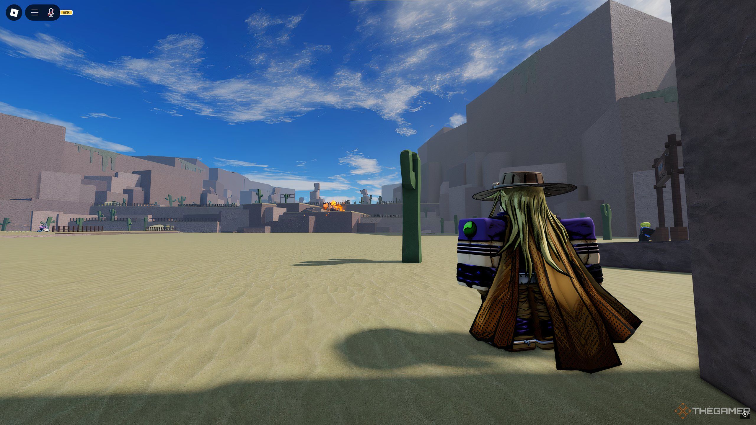 Gyro, waiting in the Desert for the final Tusk Act 4 quest of the Tusk questline, in Roblox: A Universal Time.