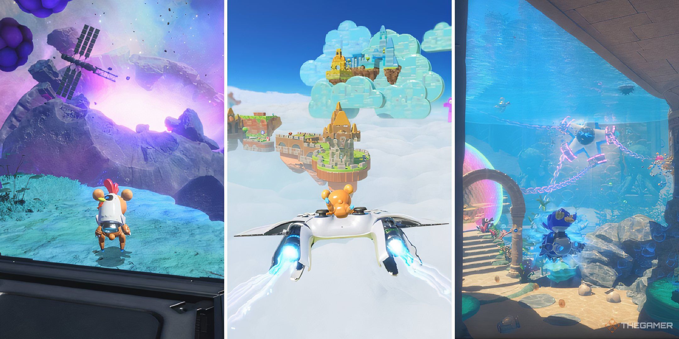 Collage of Astro Bot in Orbital Blitz, Luna Sola, and Bubbling Under.