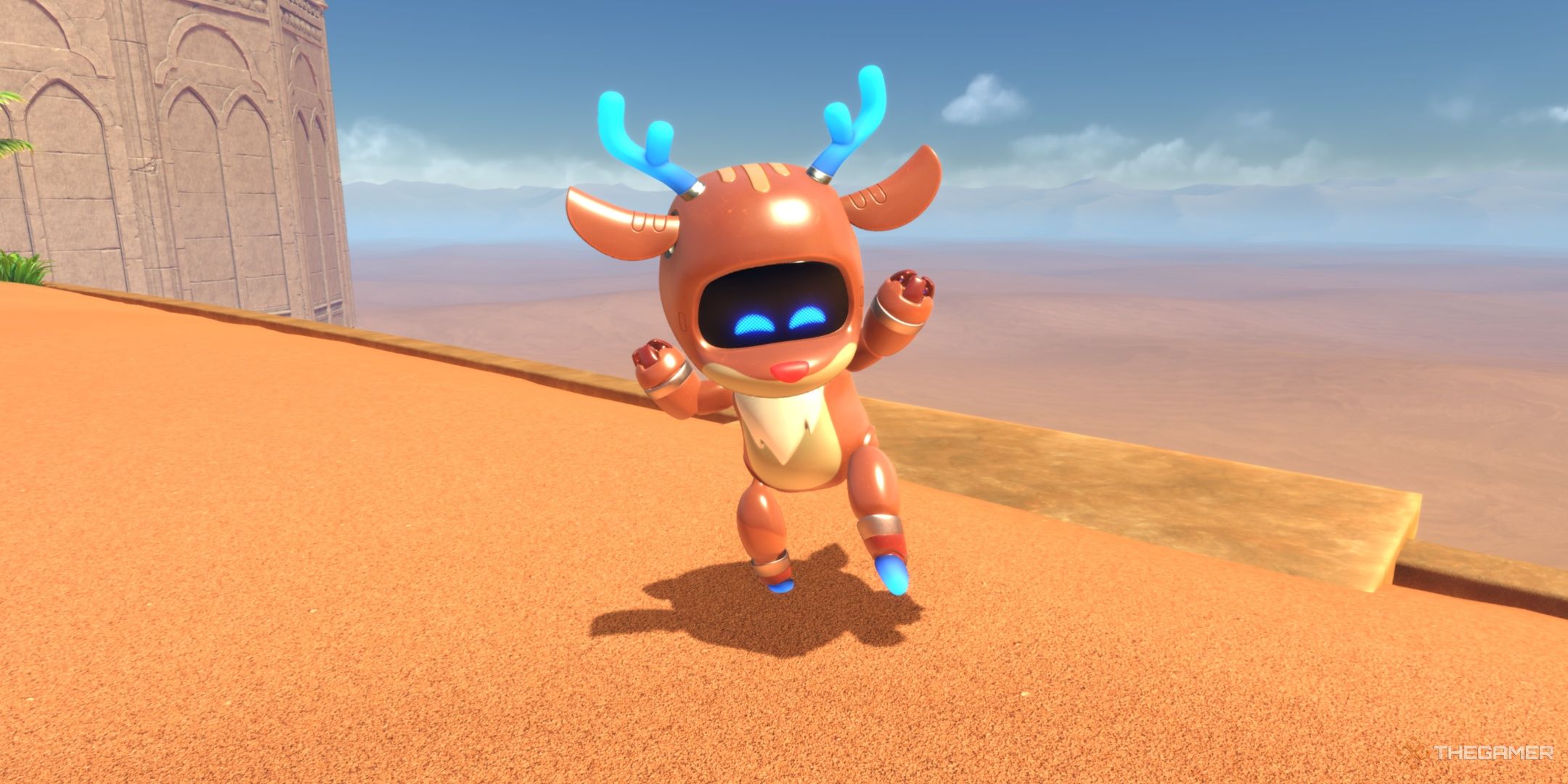 Astro wearing the Antler Adventurer costume in Astro Bot.