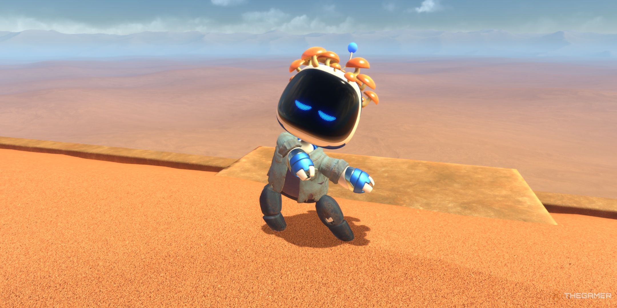 Astro wearing the Fungus Head skin in Astro Bot.