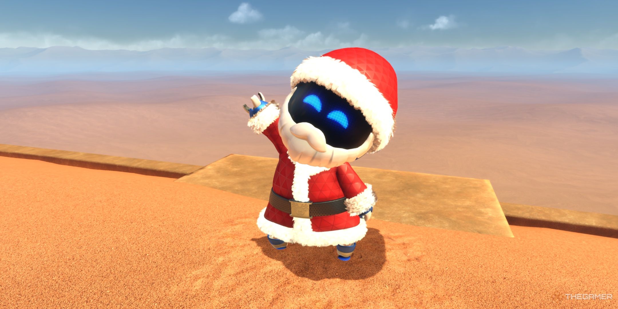 Astro wearing the Festive Fellow costume in Astro Bot.