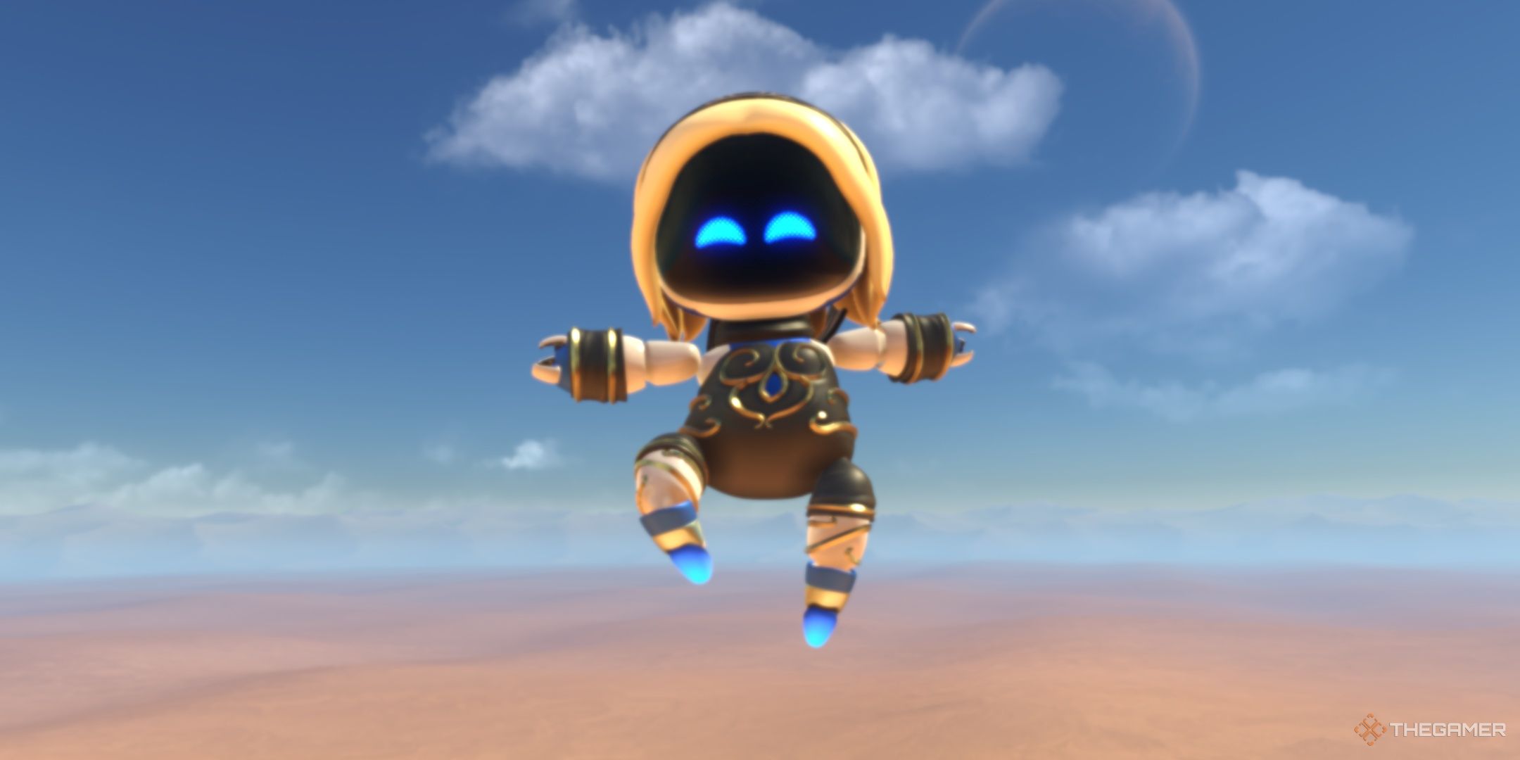 Astro wearing the Gravity Shifter skin in Astro Bot.