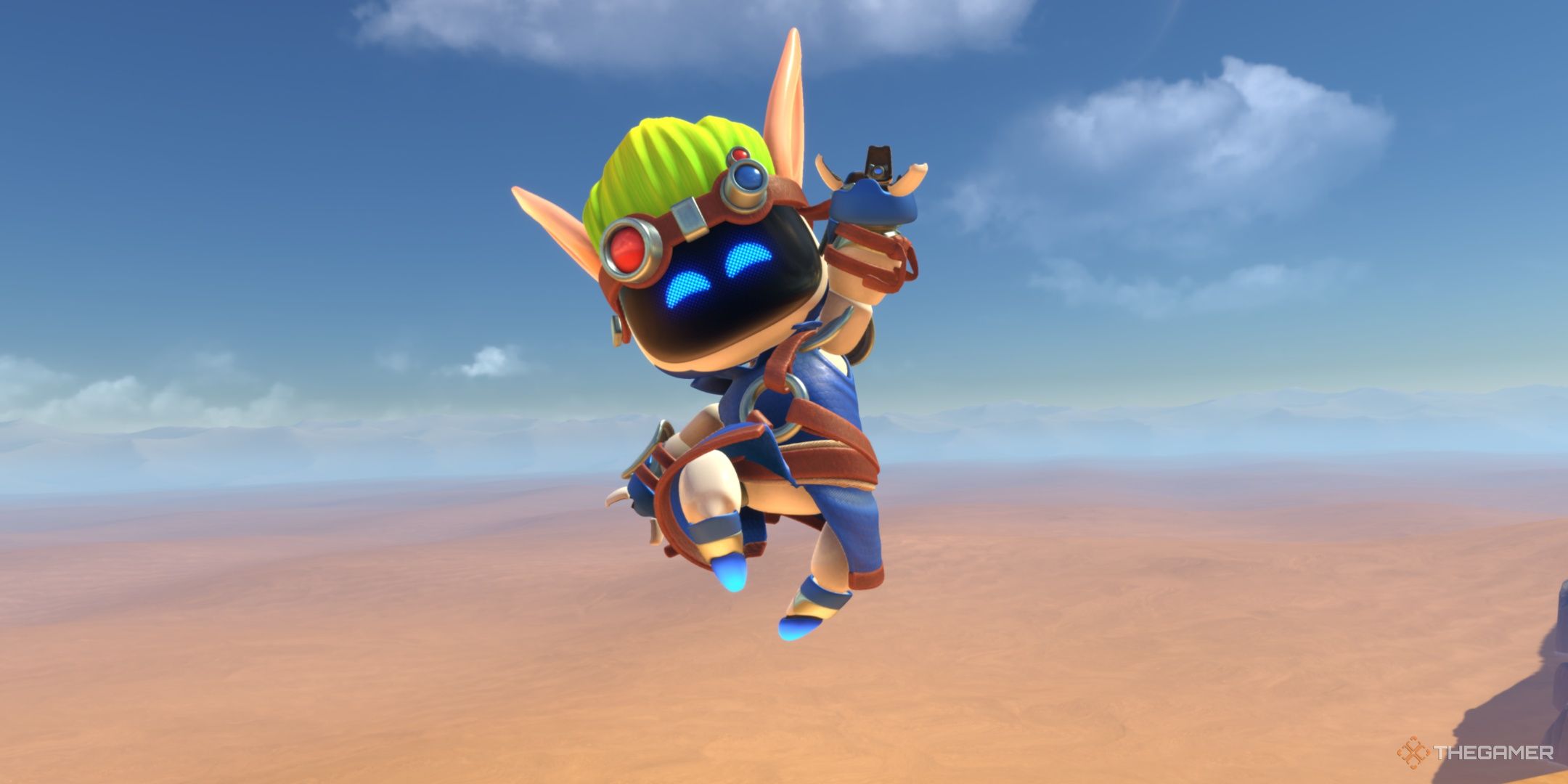 Astro wearing the Eco Warrior skin in Astro Bot.