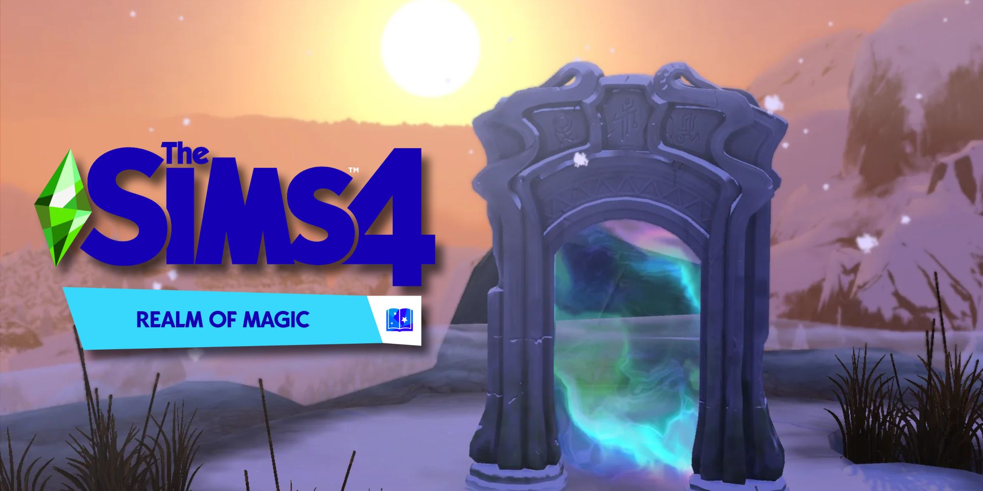 A shot of the magic portal in the world of Glimmerbrook. Taken during a sunset in the snowy winter season.