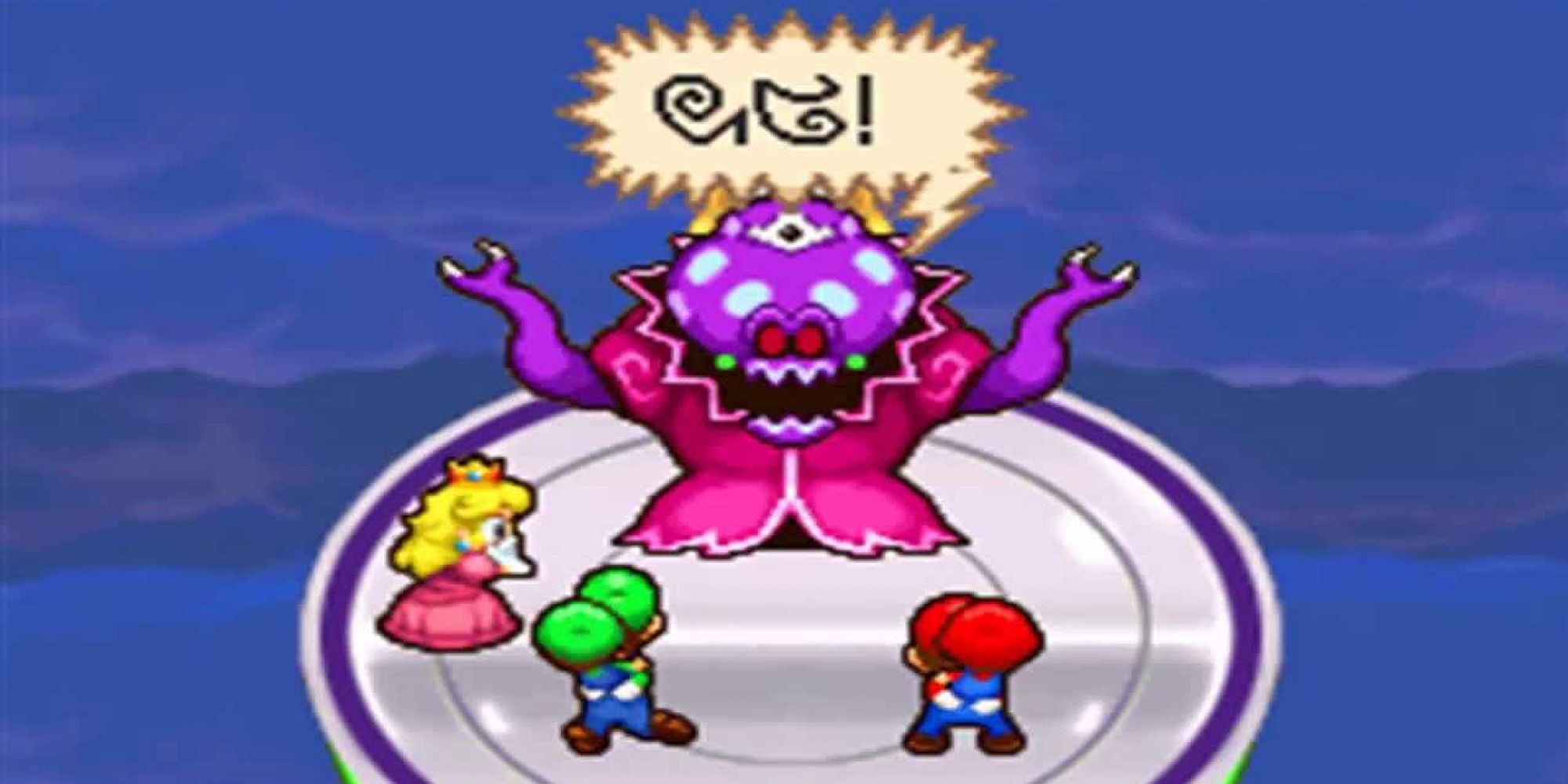 Mario, Luigi, and Princess Peach Meeting Elder Princess Shroob in Mario and Luigi Partners in Time.