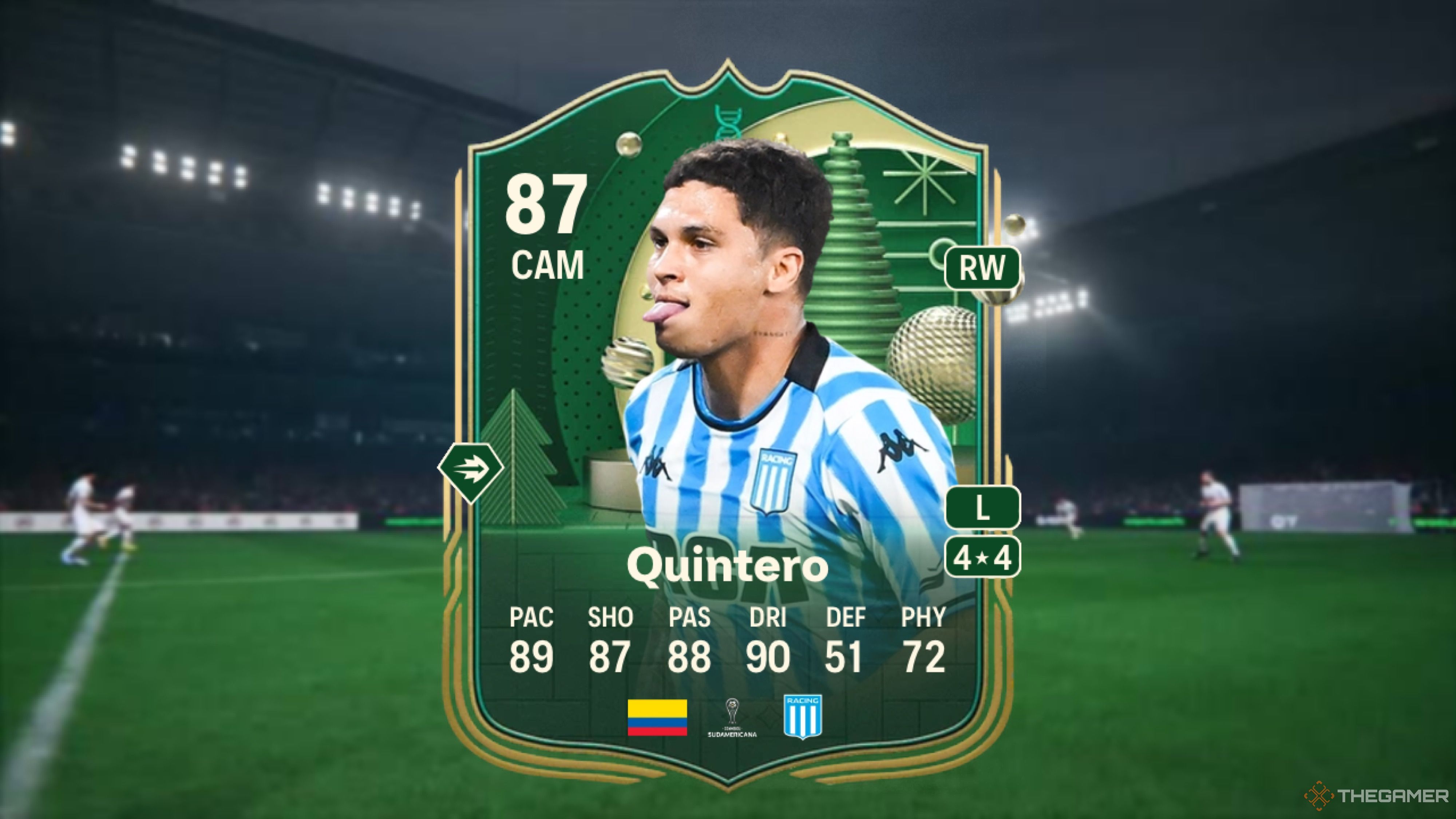 Image showing Quintero card against a faded stadium background.