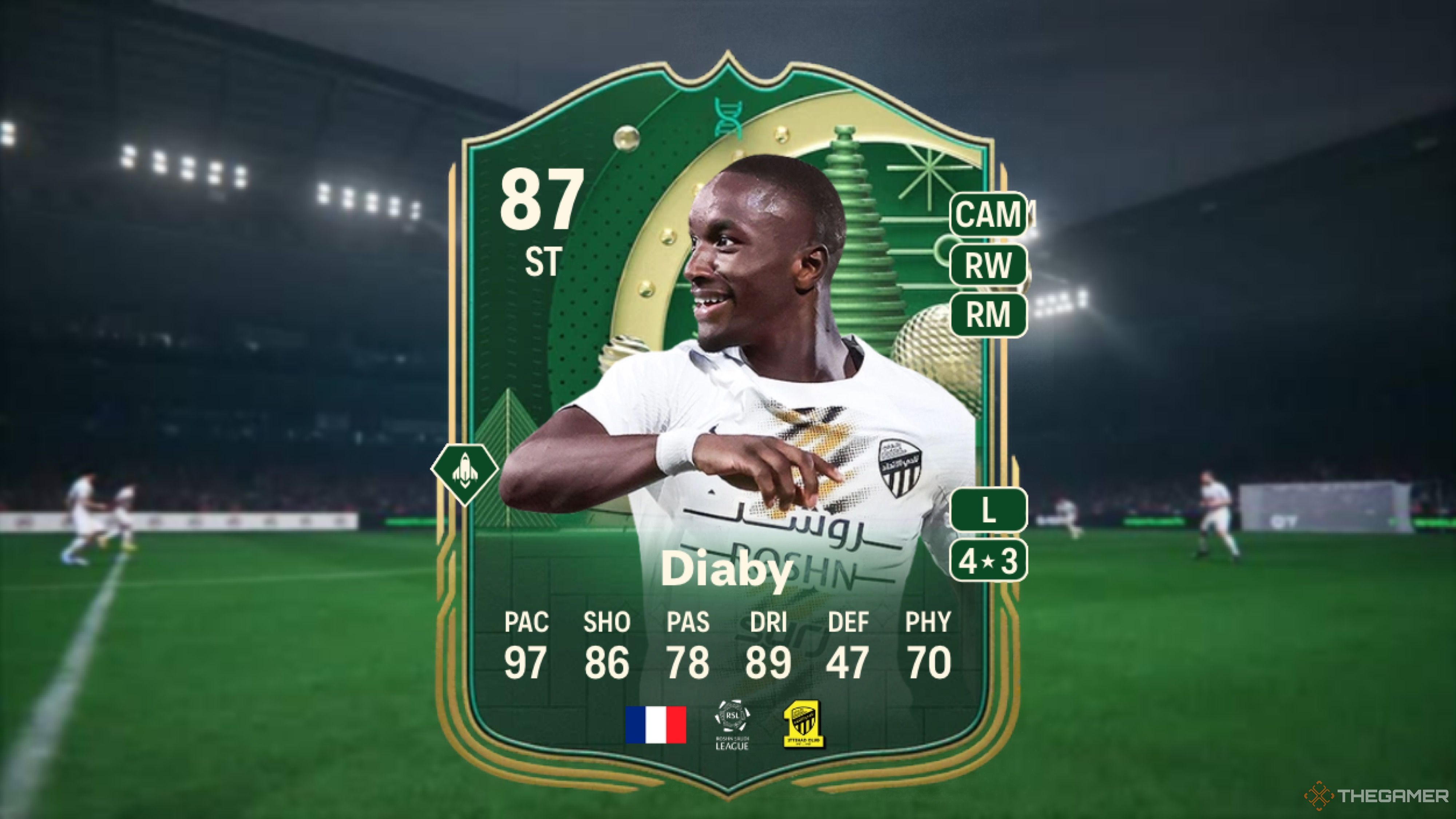 Image showing Diaby card against a faded stadium background.