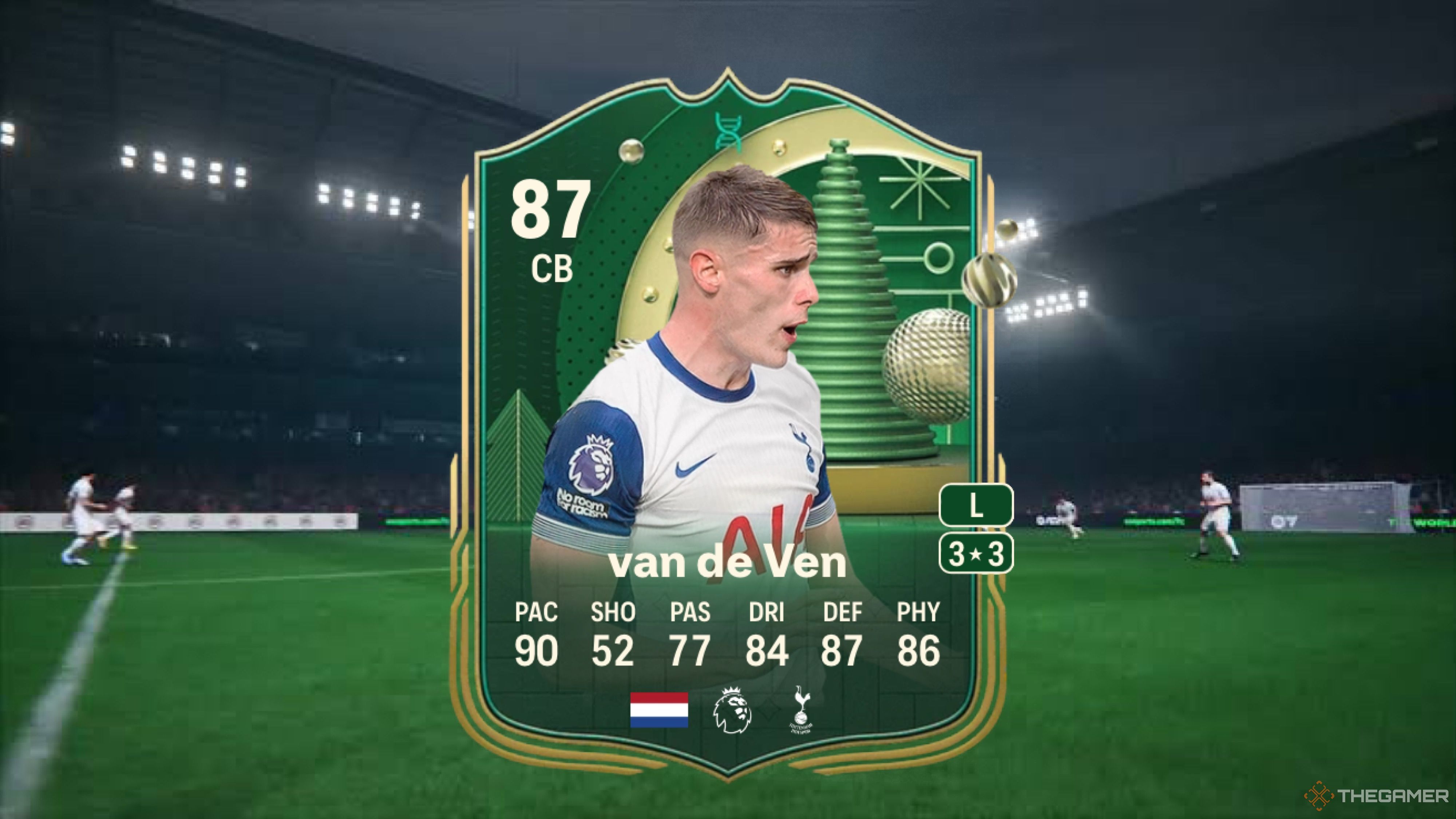 Image showing van de Ven card against a faded stadium background.