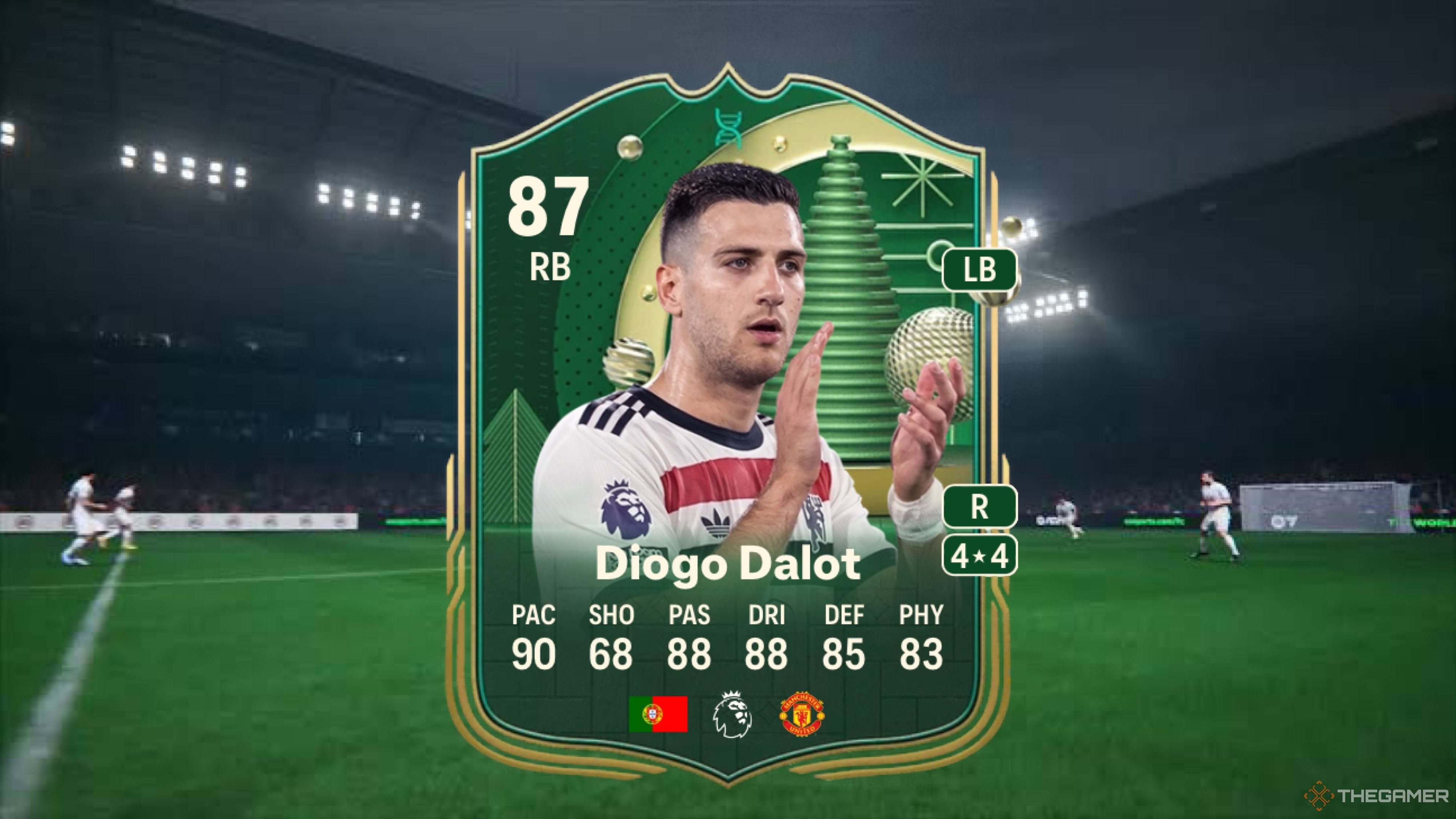 Image showing Dalot card against a faded stadium background.