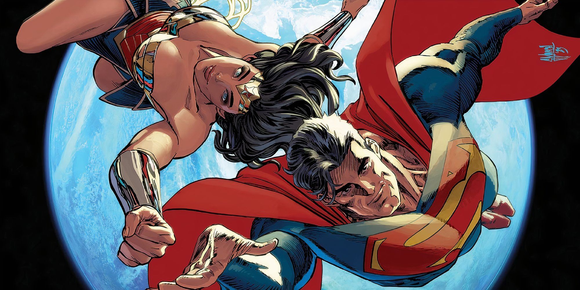 Superman flying with Wonder Woman in Wonder Woman #7