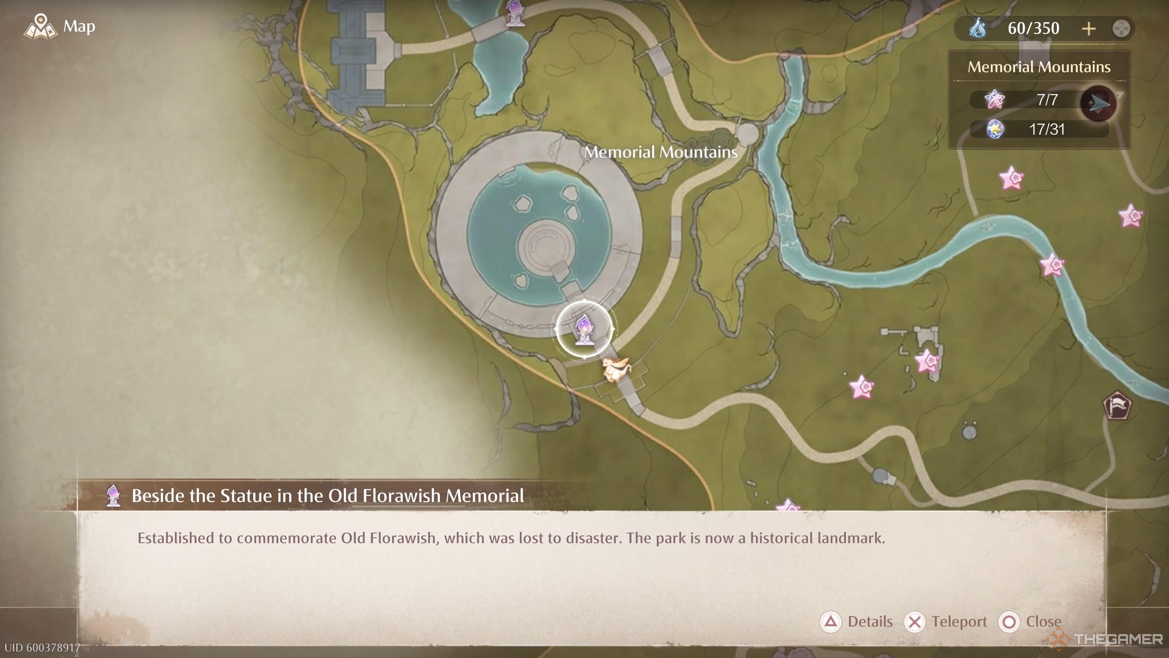 The map location of the Beside the Statue in the Old Florawish Memorial Warp Spire in Infinity Nikki.