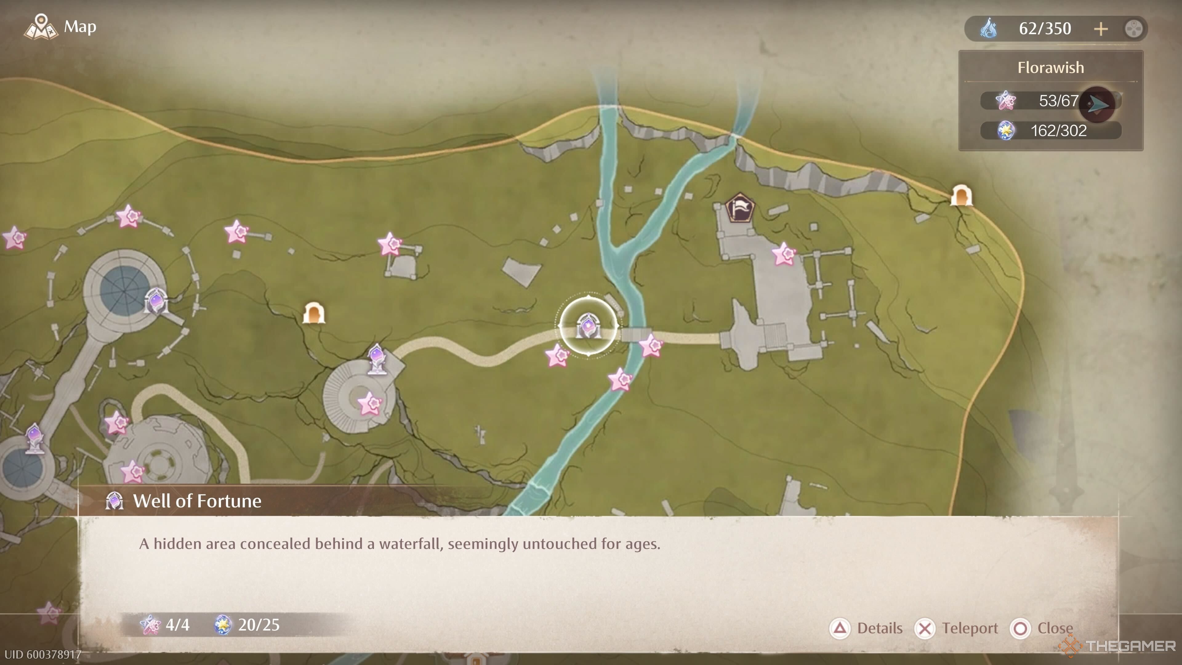 The map location of the Well of Fortune Warp Spire in Infinity Nikki.