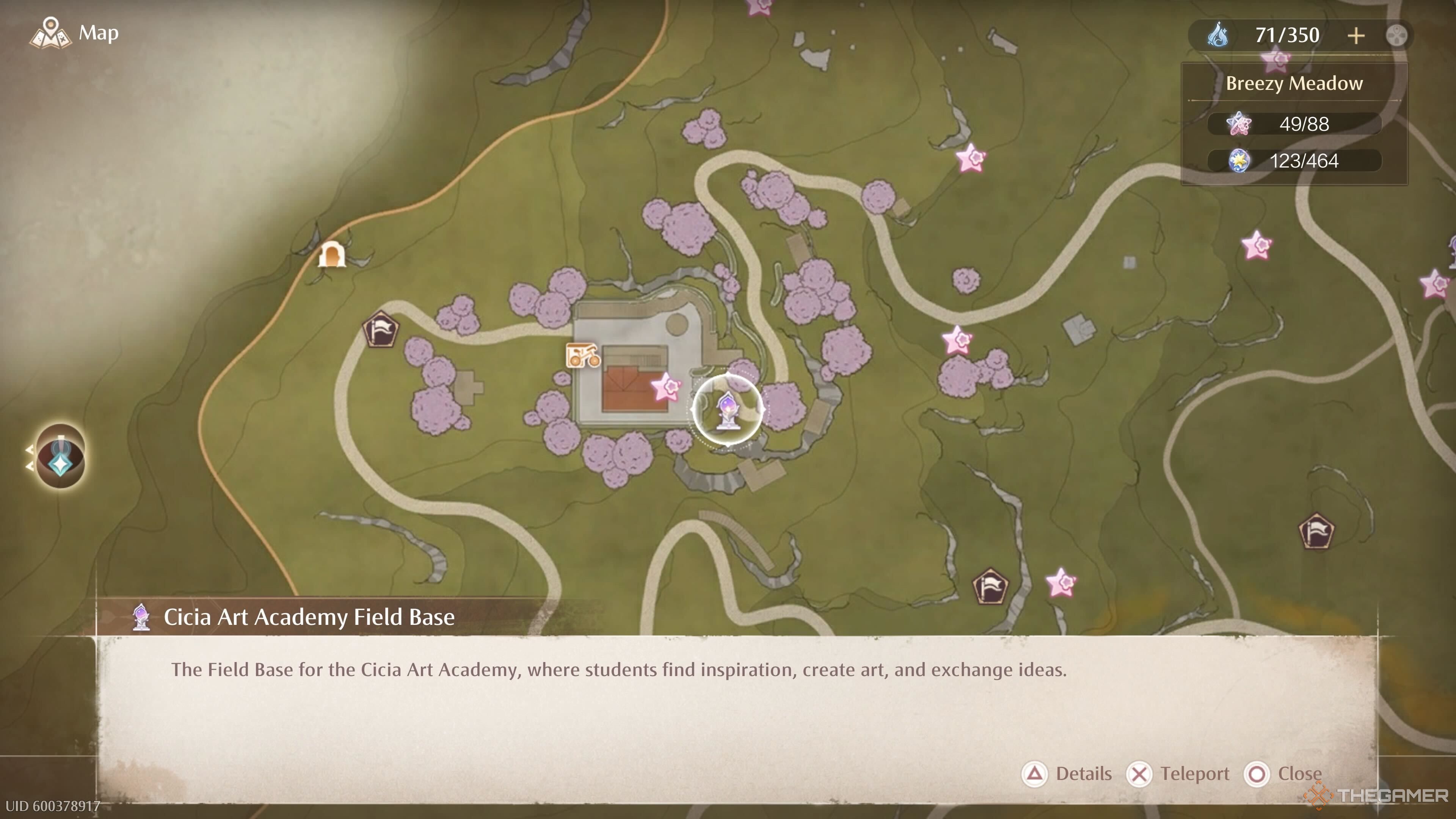 The map location of the Cicia Art Academy Warp Spire in Infinity Nikki.