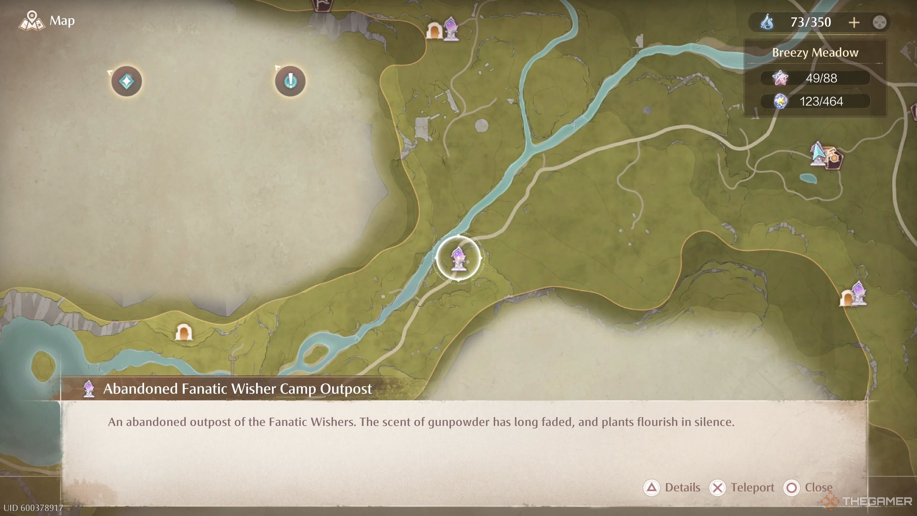 The map location of the Abandoned Camp Outpost Warp Spire in Infinity Nikki.-1