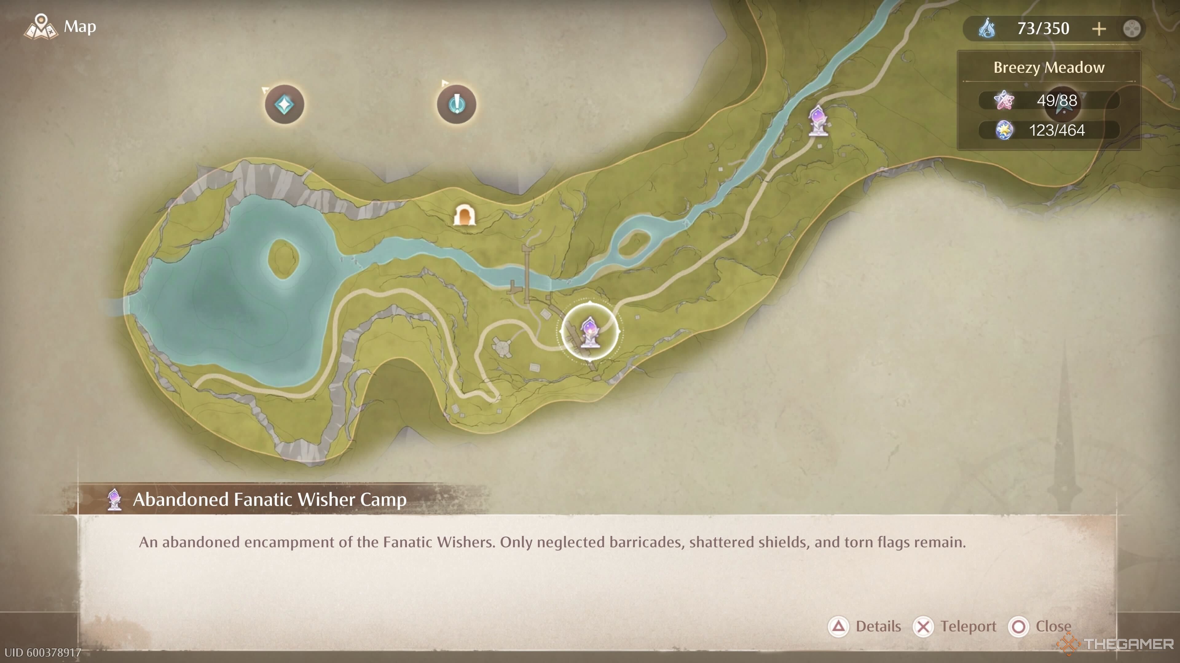 The map location of the Abandoned Wisher Camp Warp Spire in Infinity Nikki.-1