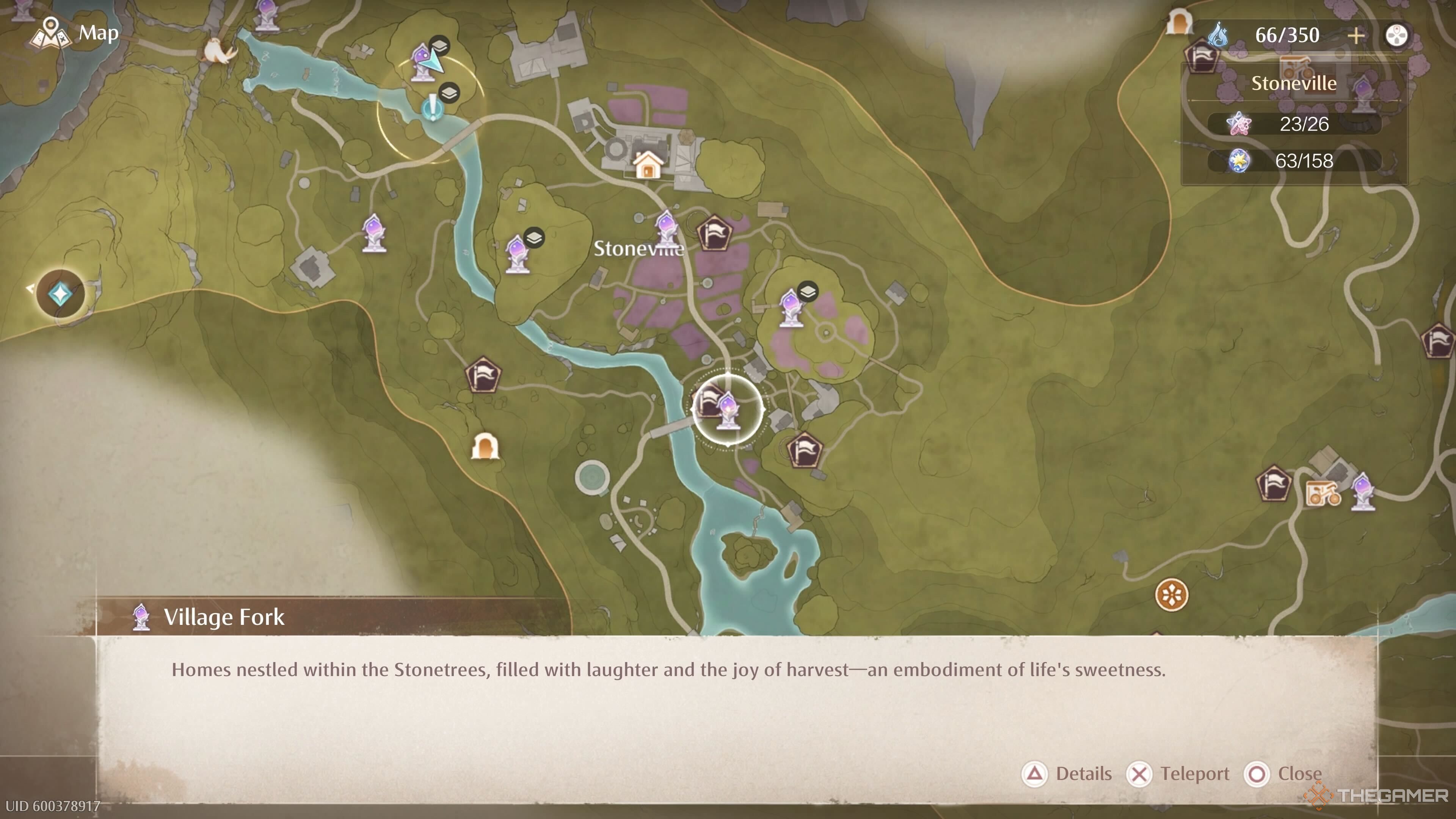 The map location of the Village Fork Warp Spire in Infinity Nikki.-1