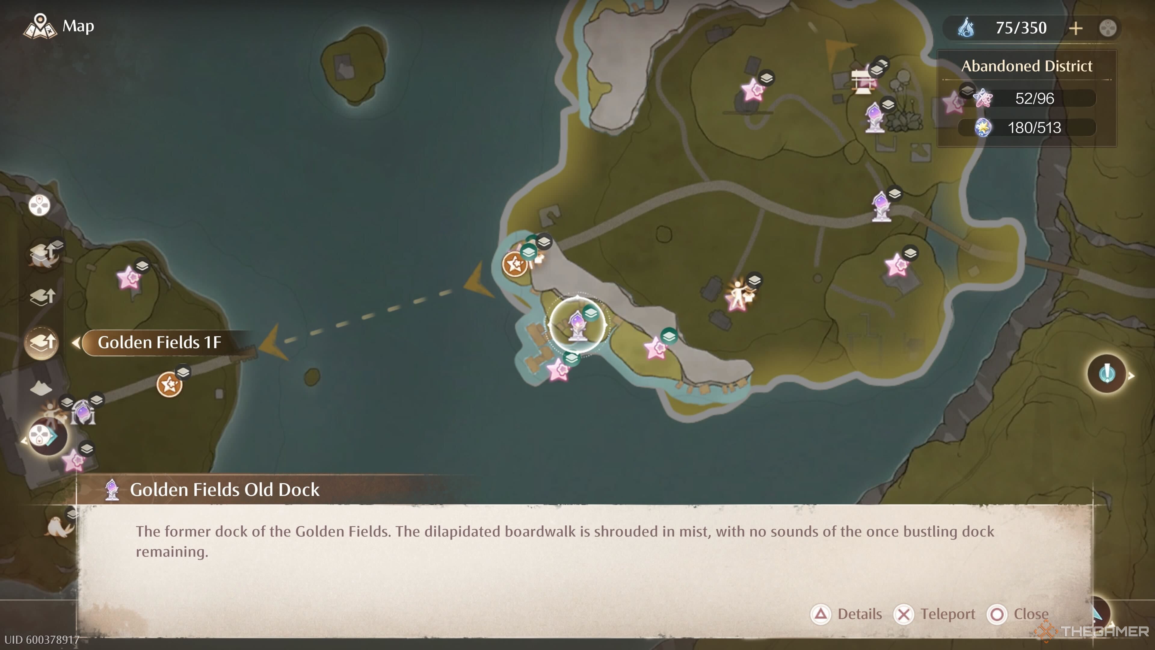 The map location of the Golden Fields Old Dock Warp Spire in Infinity Nikki.